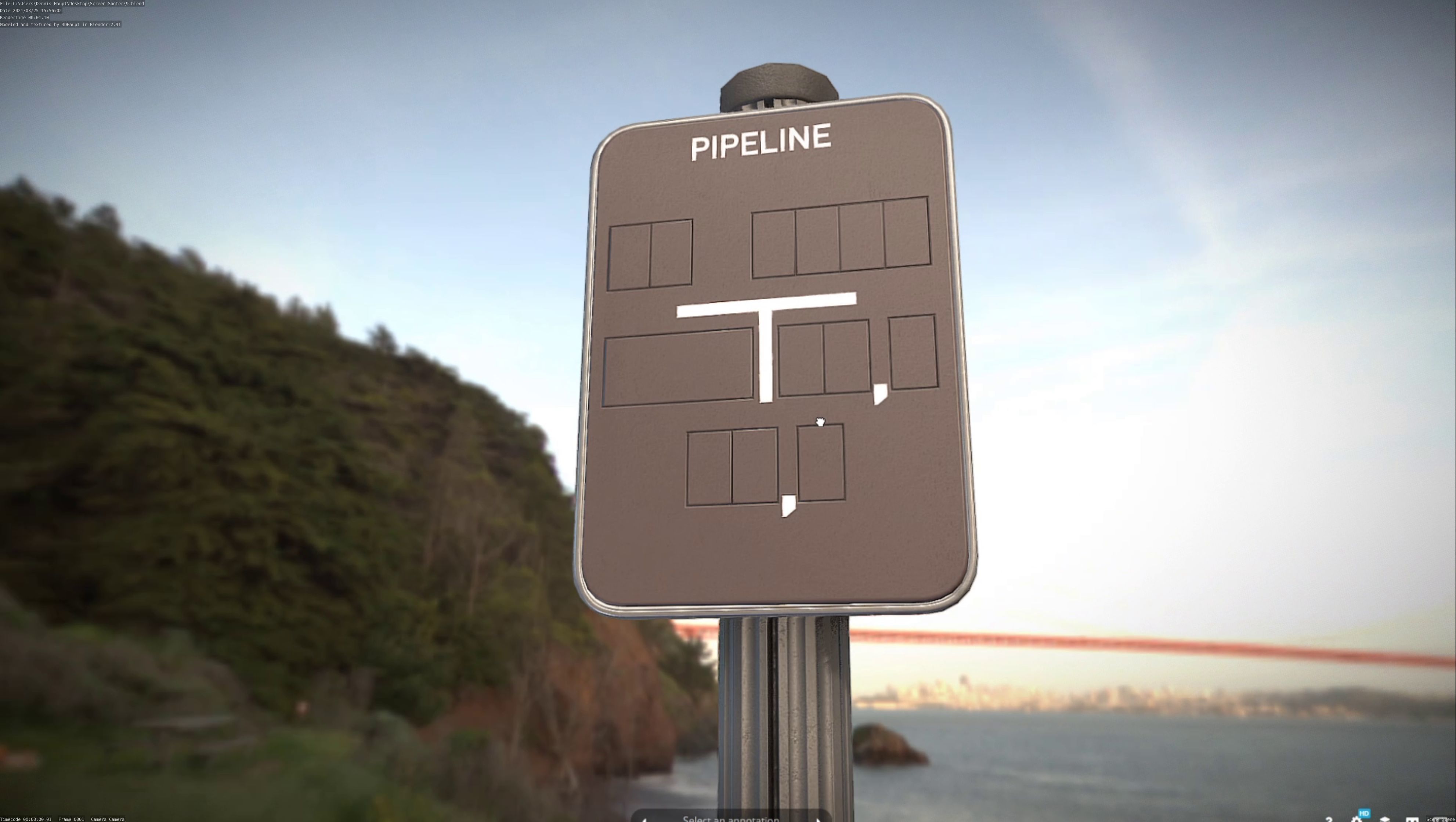 Hinweisschild Pipeline mit Pfosten und Rahmen Low-poly 3D model_14