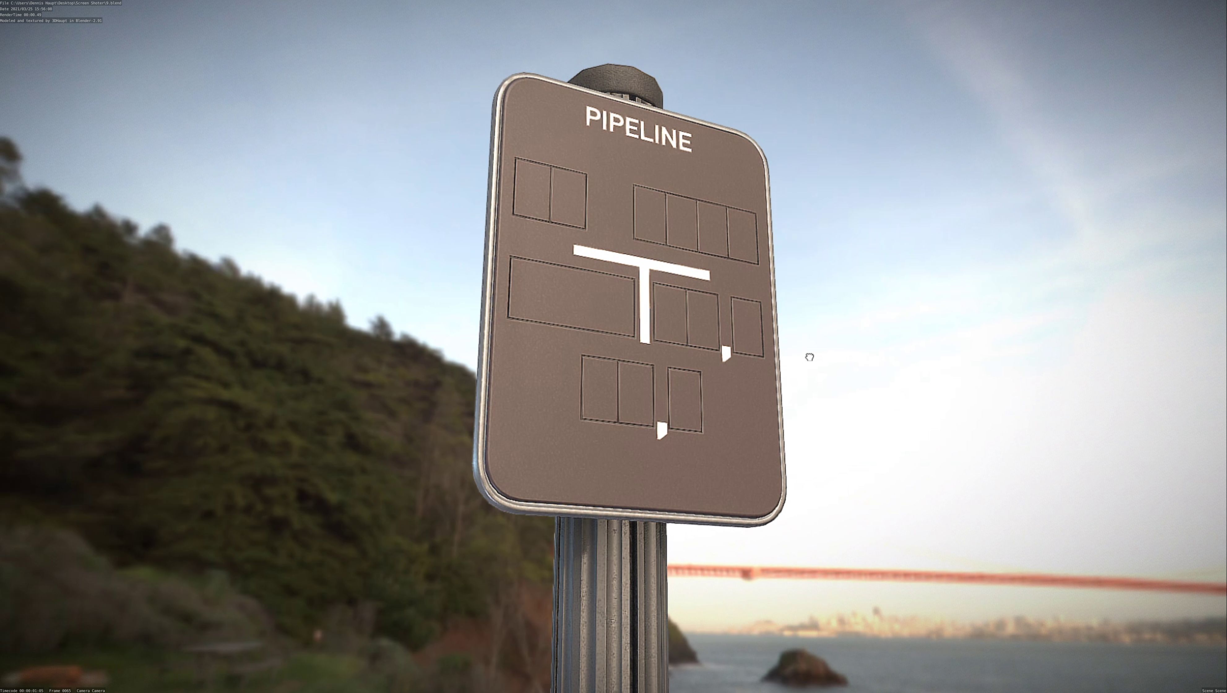 Hinweisschild Pipeline mit Pfosten und Rahmen Low-poly 3D model_18