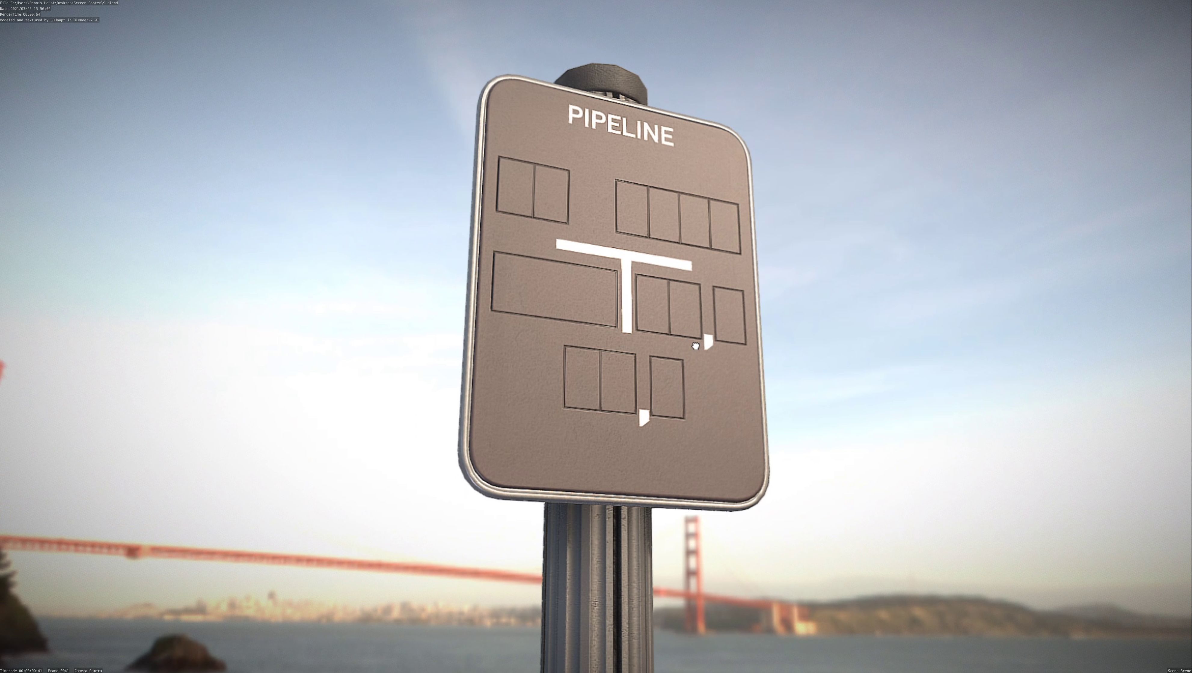 Hinweisschild Pipeline mit Pfosten und Rahmen Low-poly 3D model_17