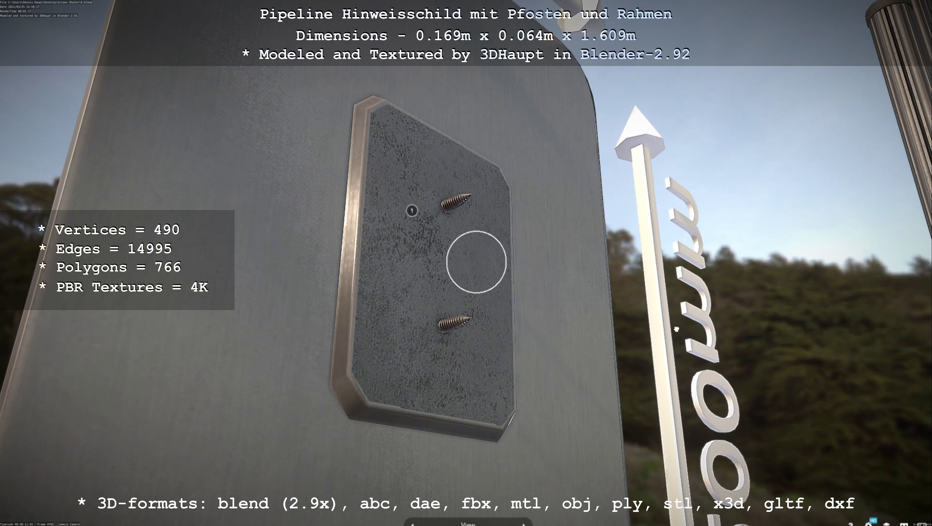 Hinweisschild Pipeline mit Pfosten und Rahmen Low-poly 3D model_106