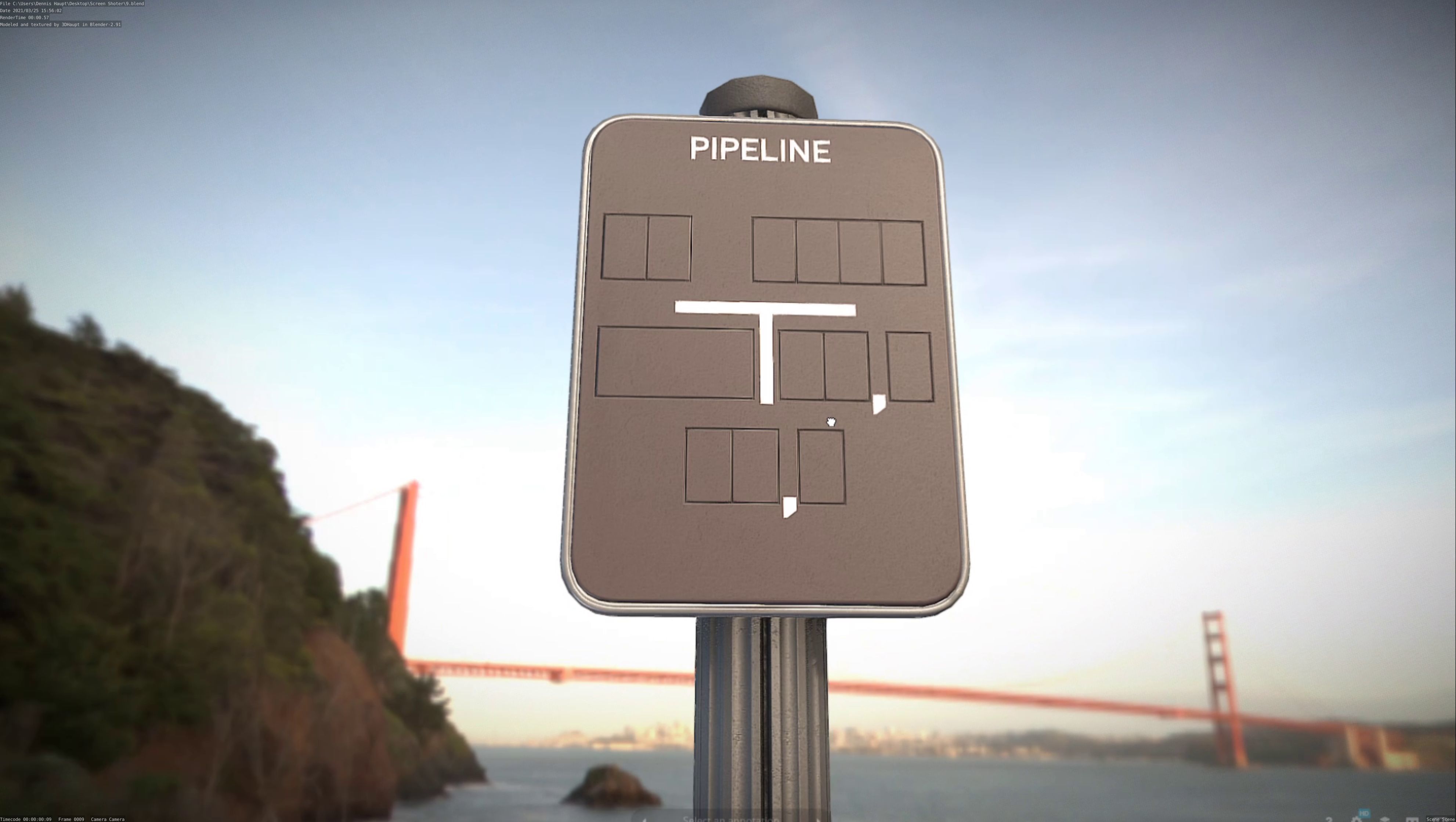 Hinweisschild Pipeline mit Pfosten und Rahmen Low-poly 3D model_15