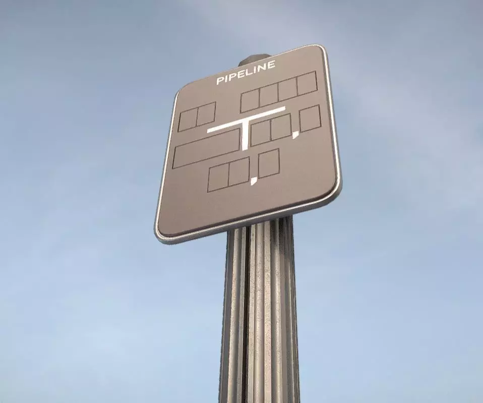 Hinweisschild Pipeline mit Pfosten und Rahmen Low-poly 3D model_0