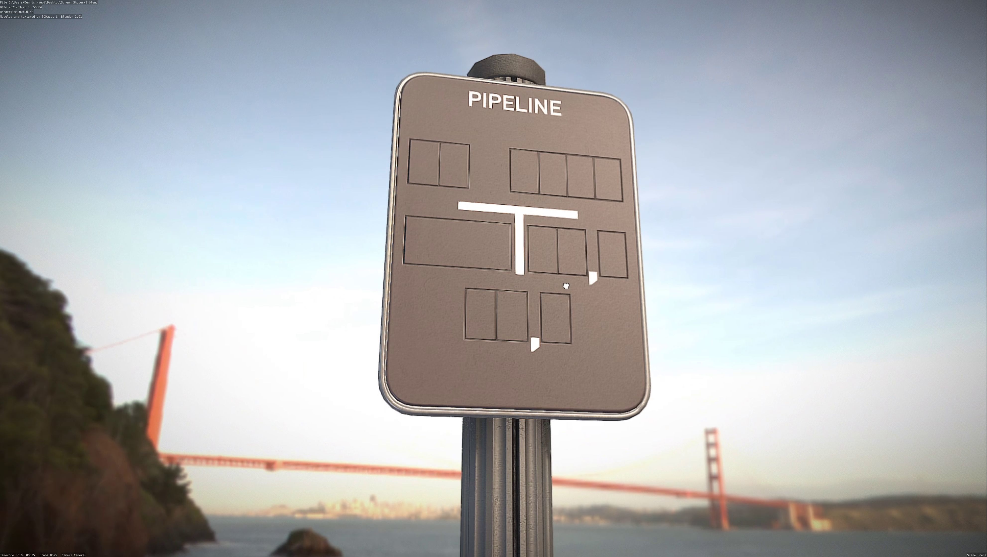 Hinweisschild Pipeline mit Pfosten und Rahmen Low-poly 3D model_63