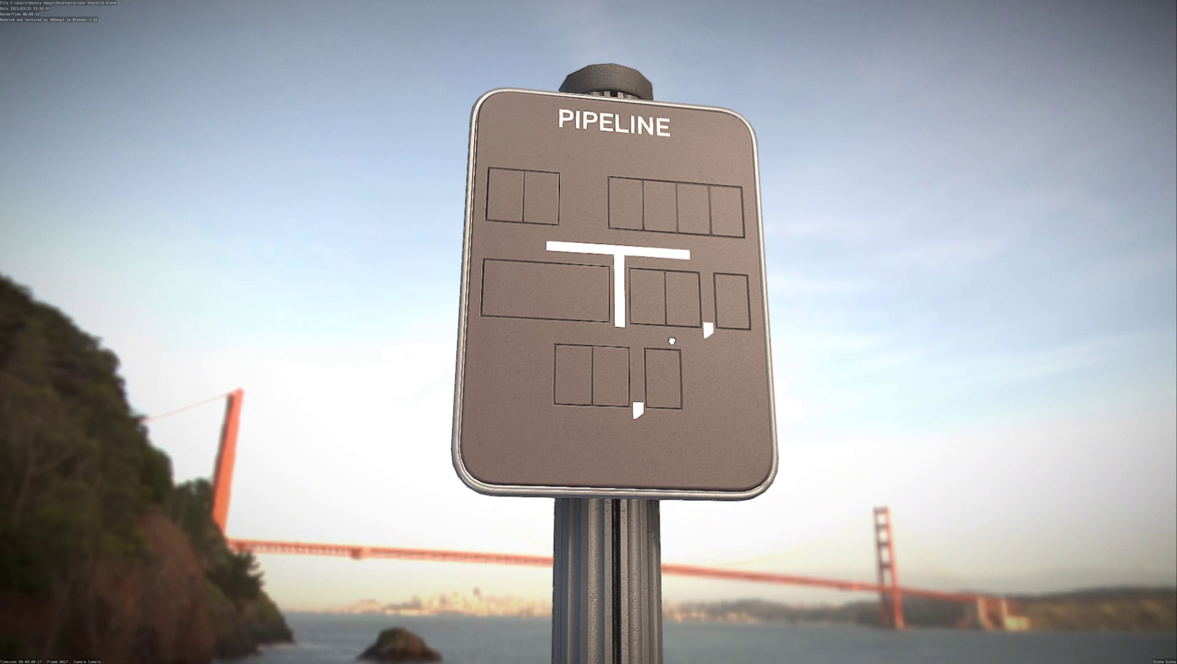 Hinweisschild Pipeline mit Pfosten und Rahmen Low-poly 3D model_16