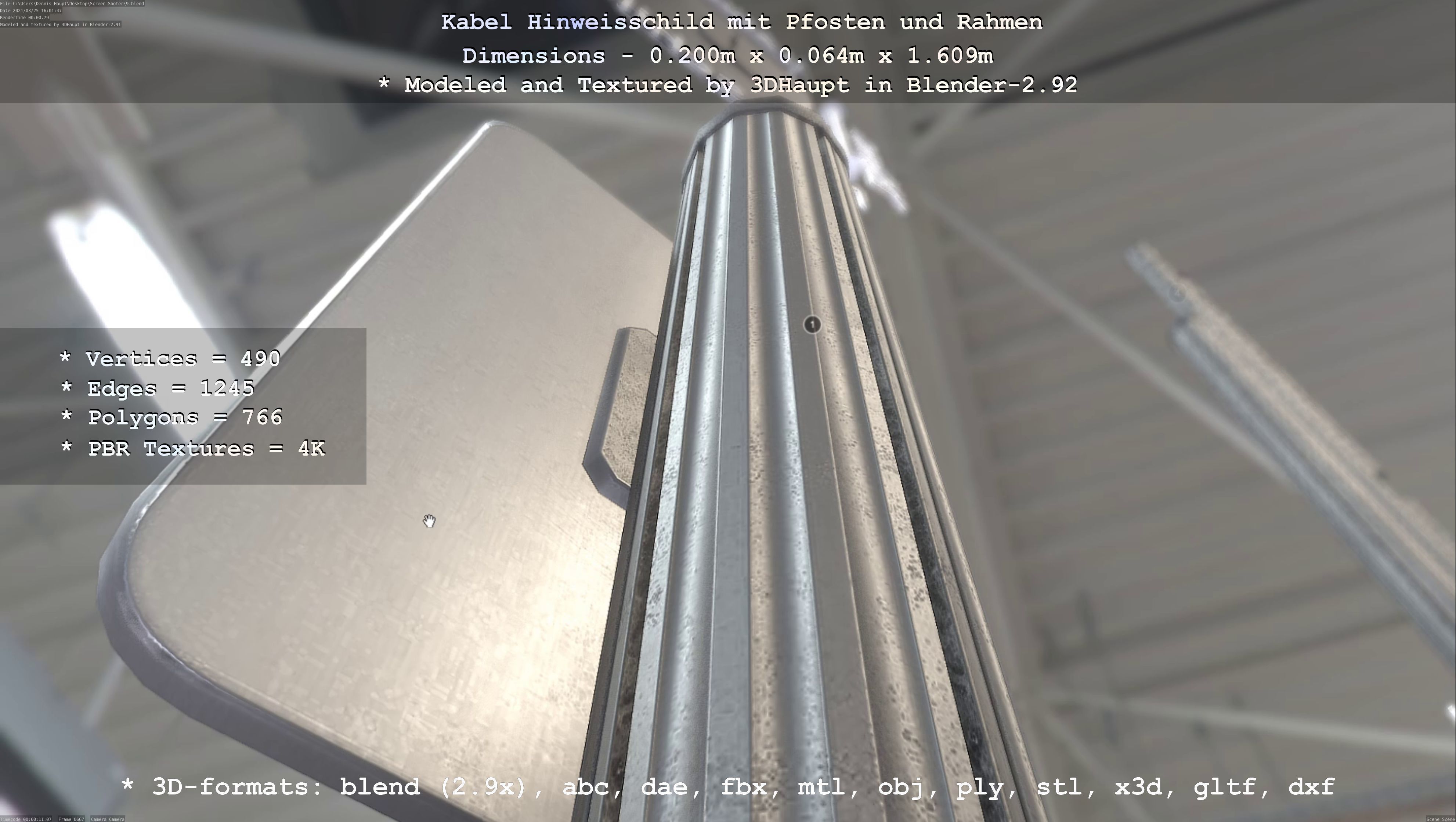 Hinweisschild Kabel mit Pfosten und Rahmen Low-poly 3D model_13