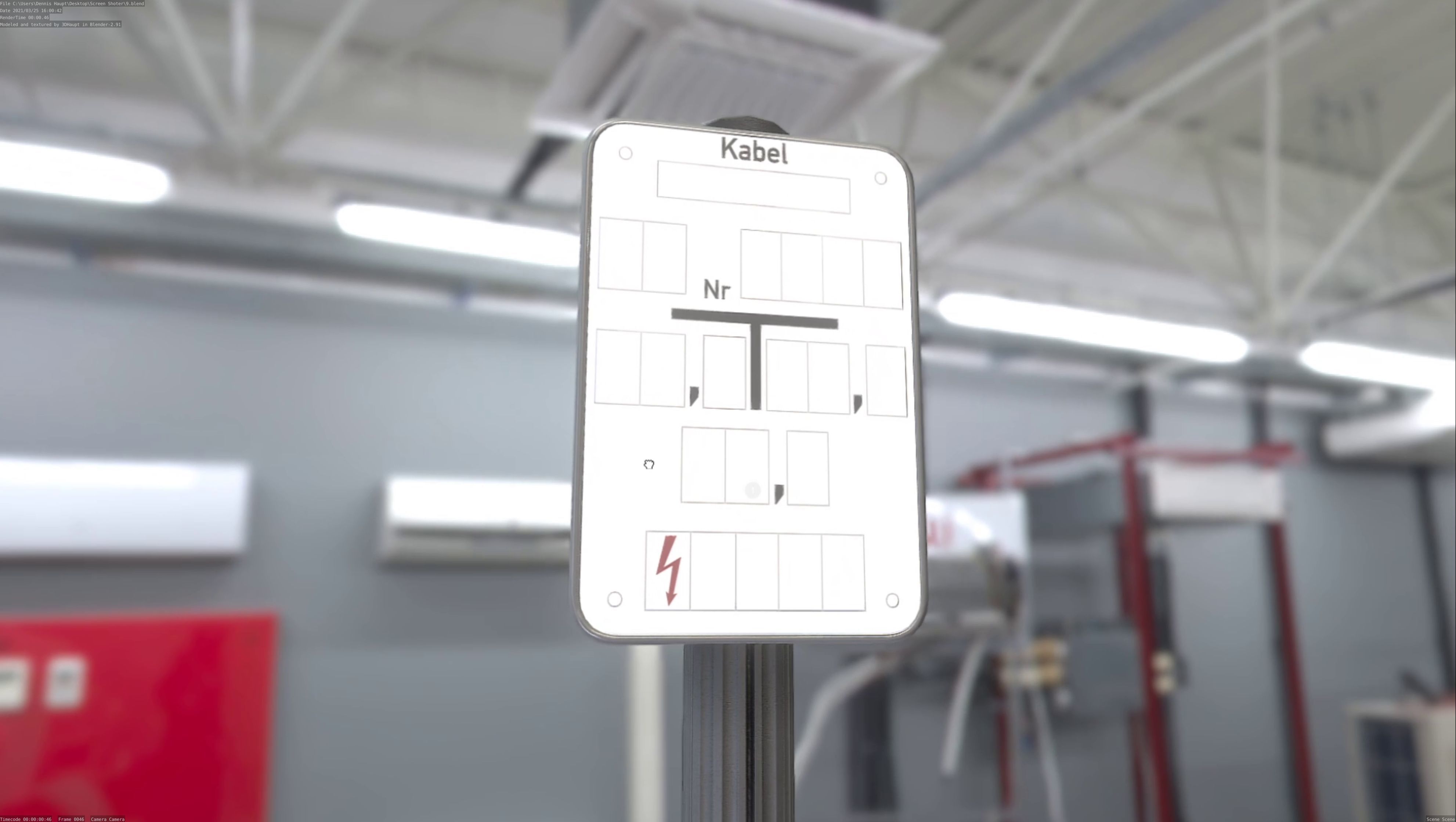 Hinweisschild Kabel mit Pfosten und Rahmen Low-poly 3D model_12