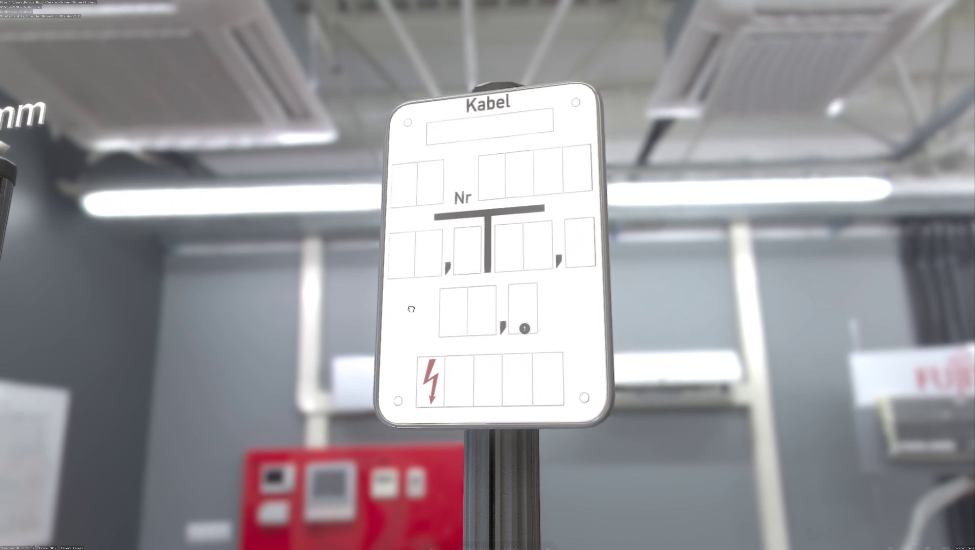 Hinweisschild Kabel mit Pfosten und Rahmen Low-poly 3D model_94