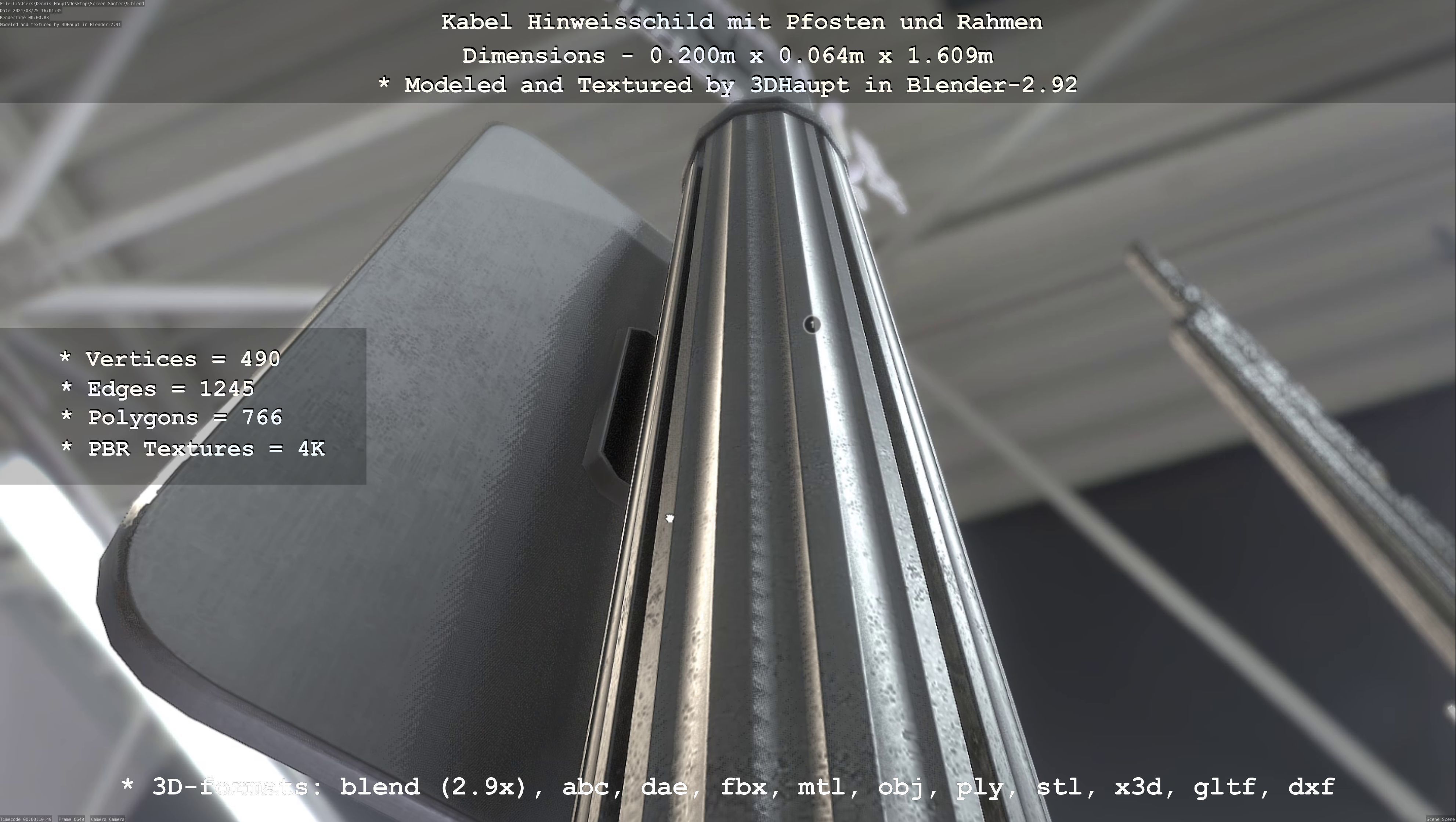 Hinweisschild Kabel mit Pfosten und Rahmen Low-poly 3D model_59