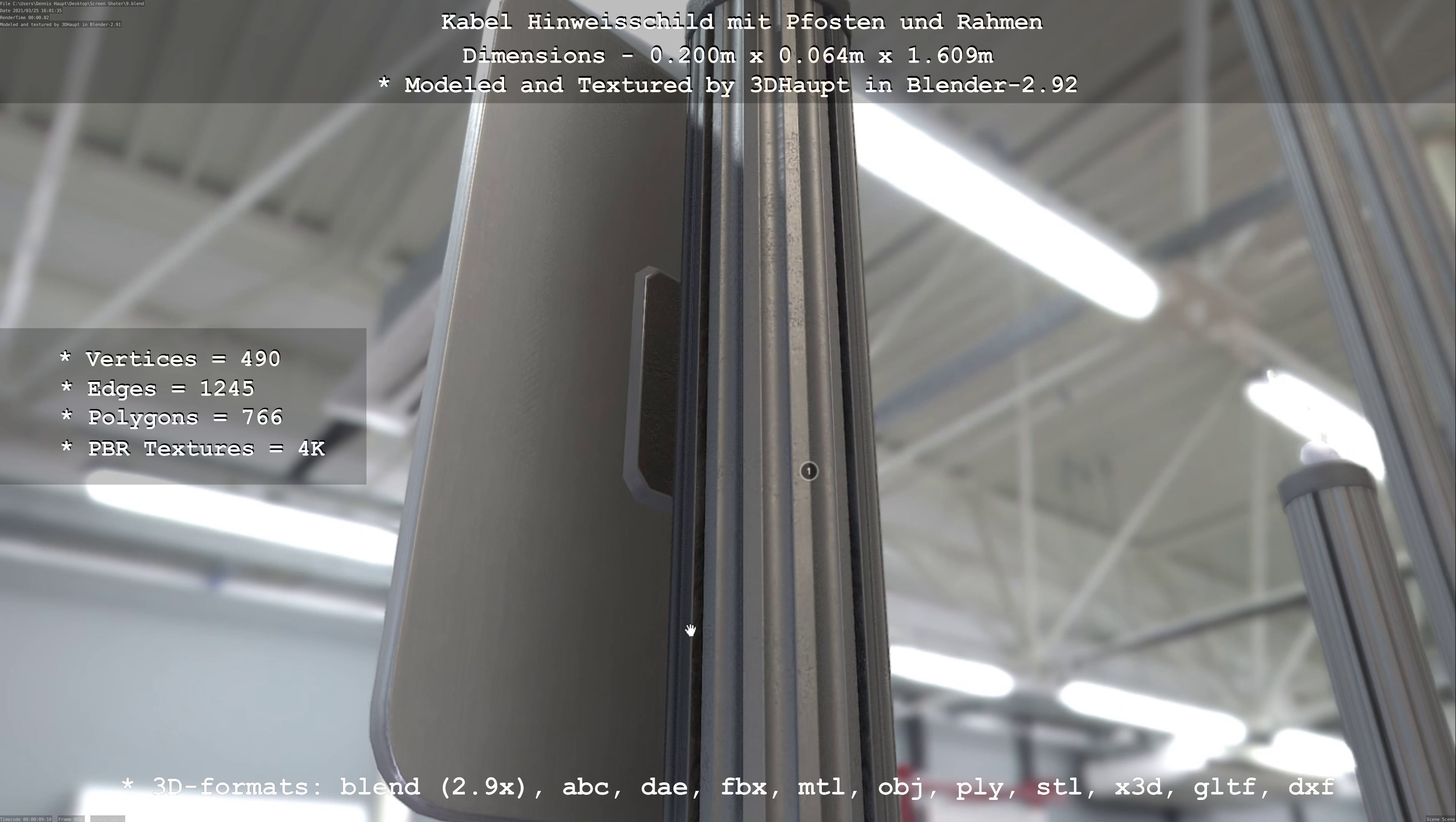 Hinweisschild Kabel mit Pfosten und Rahmen Low-poly 3D model_67