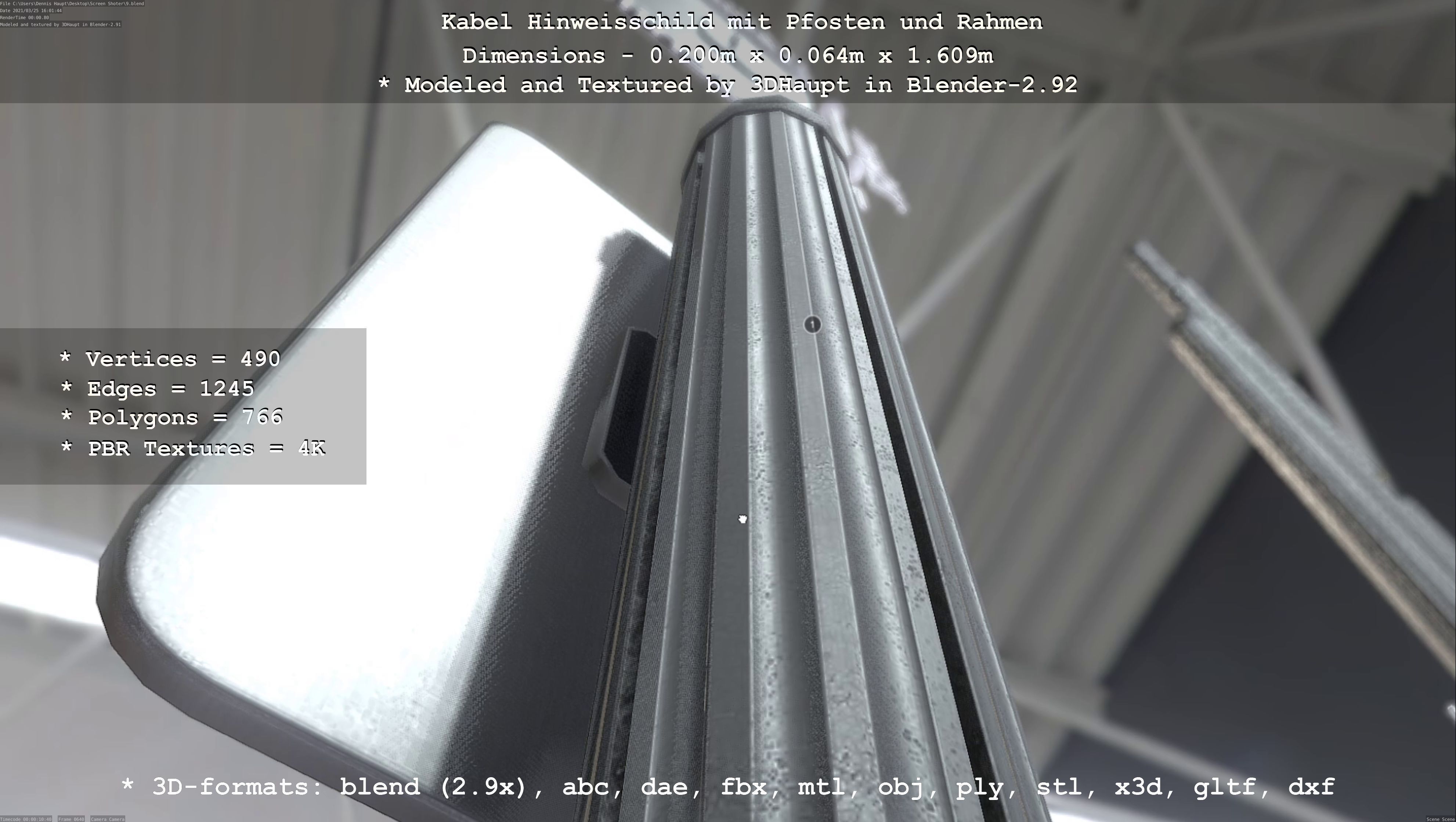 Hinweisschild Kabel mit Pfosten und Rahmen Low-poly 3D model_86