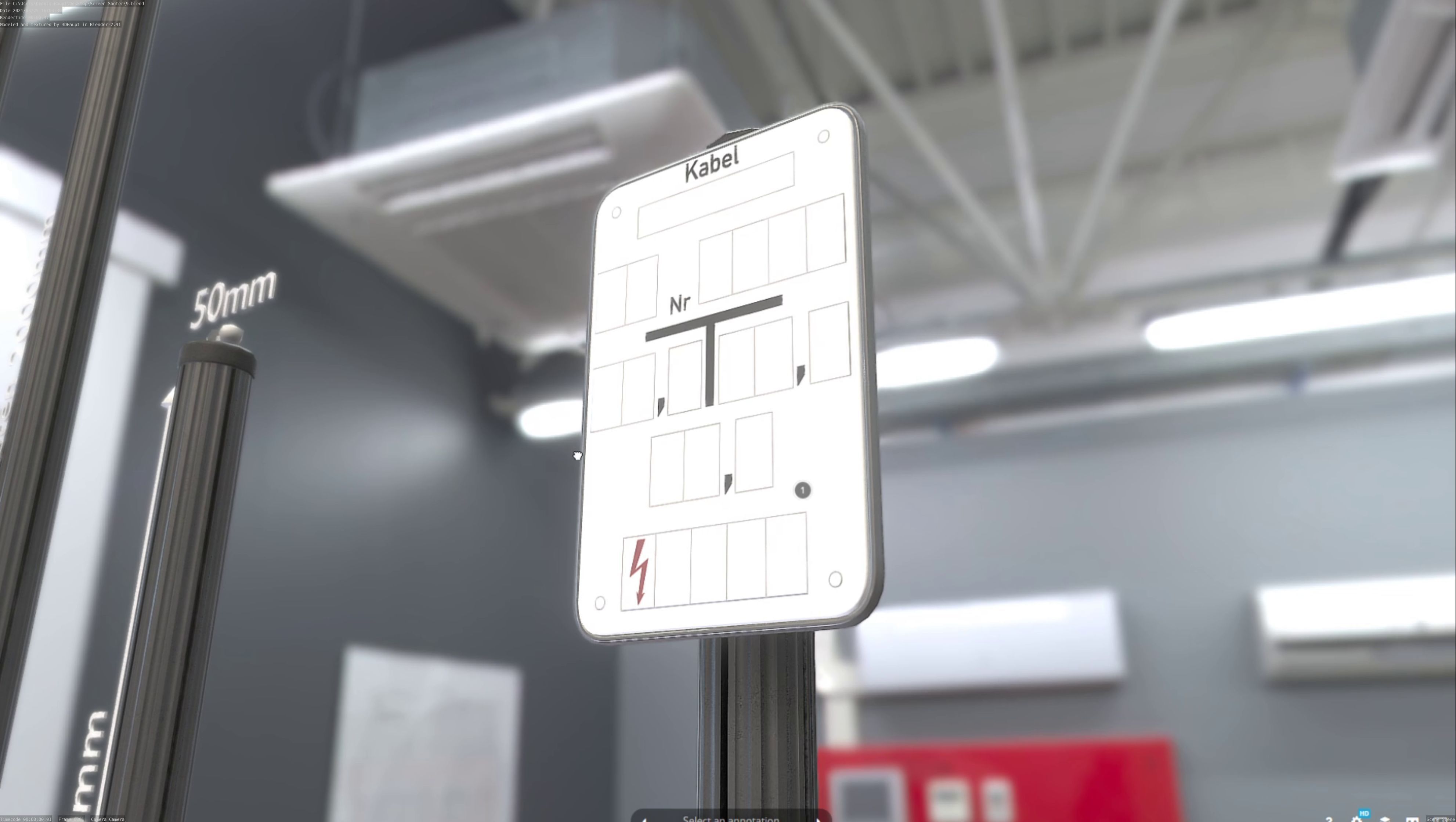 Hinweisschild Kabel mit Pfosten und Rahmen Low-poly 3D model_11