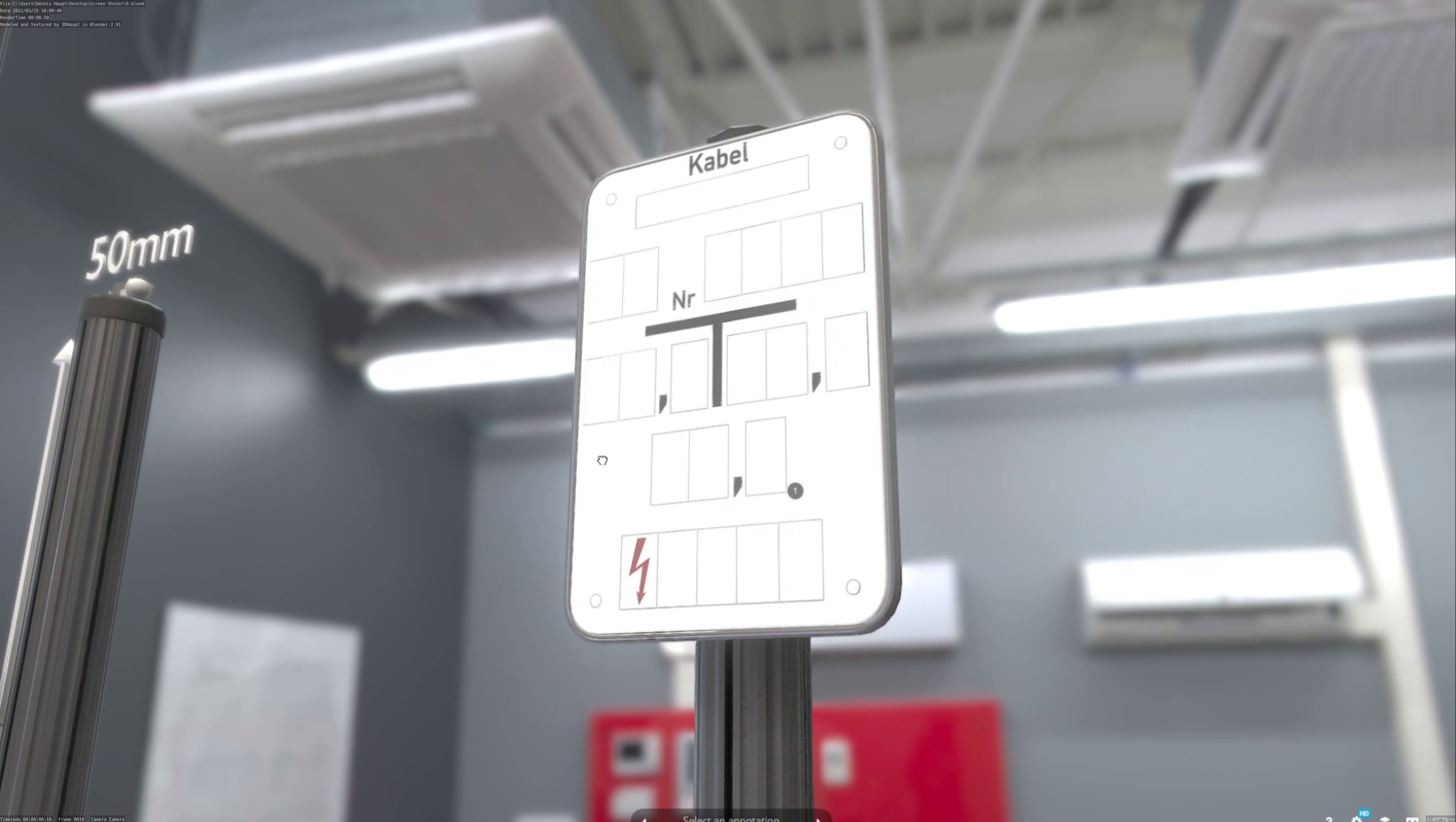 Hinweisschild Kabel mit Pfosten und Rahmen Low-poly 3D model_85