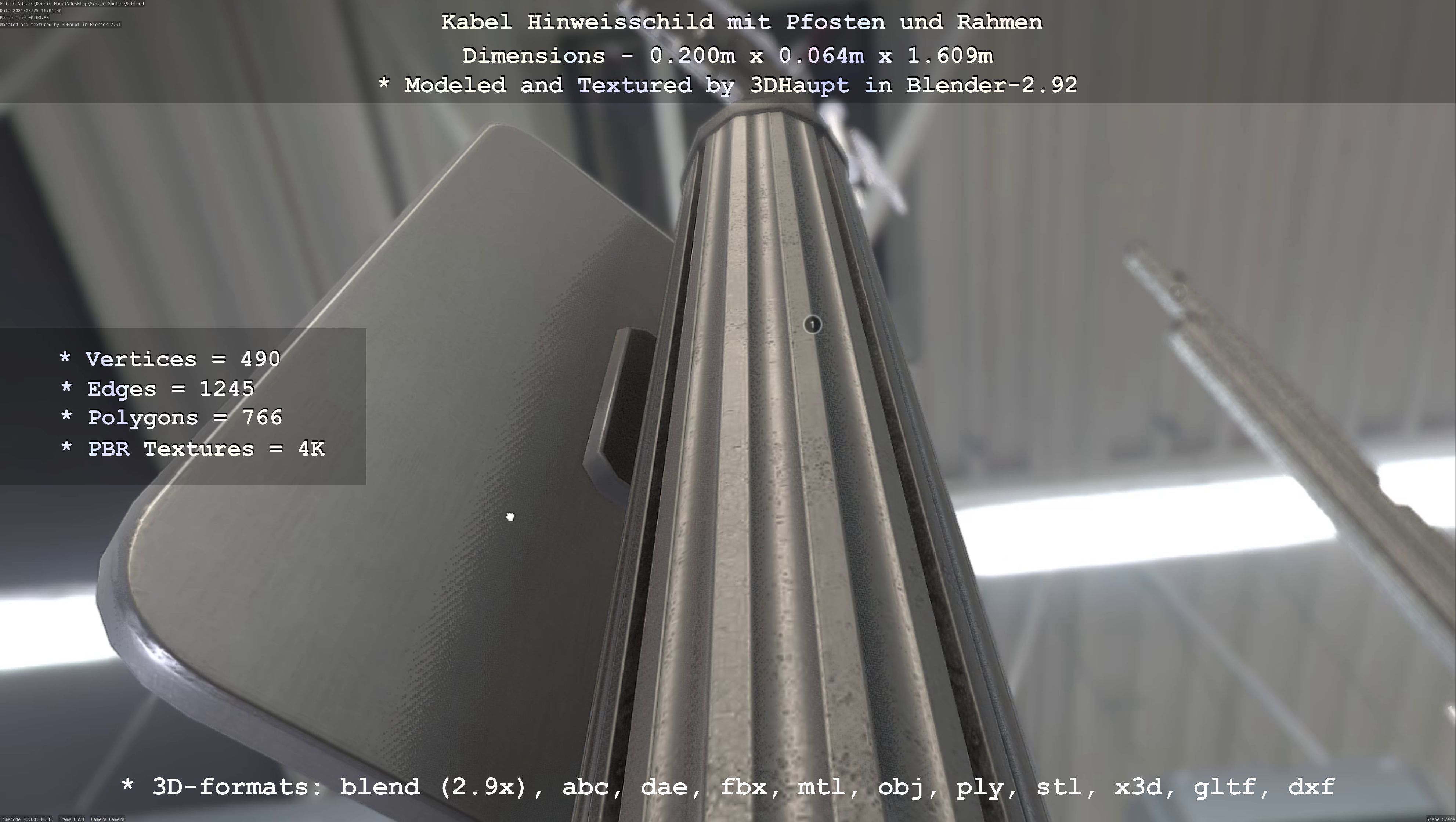 Hinweisschild Kabel mit Pfosten und Rahmen Low-poly 3D model_98