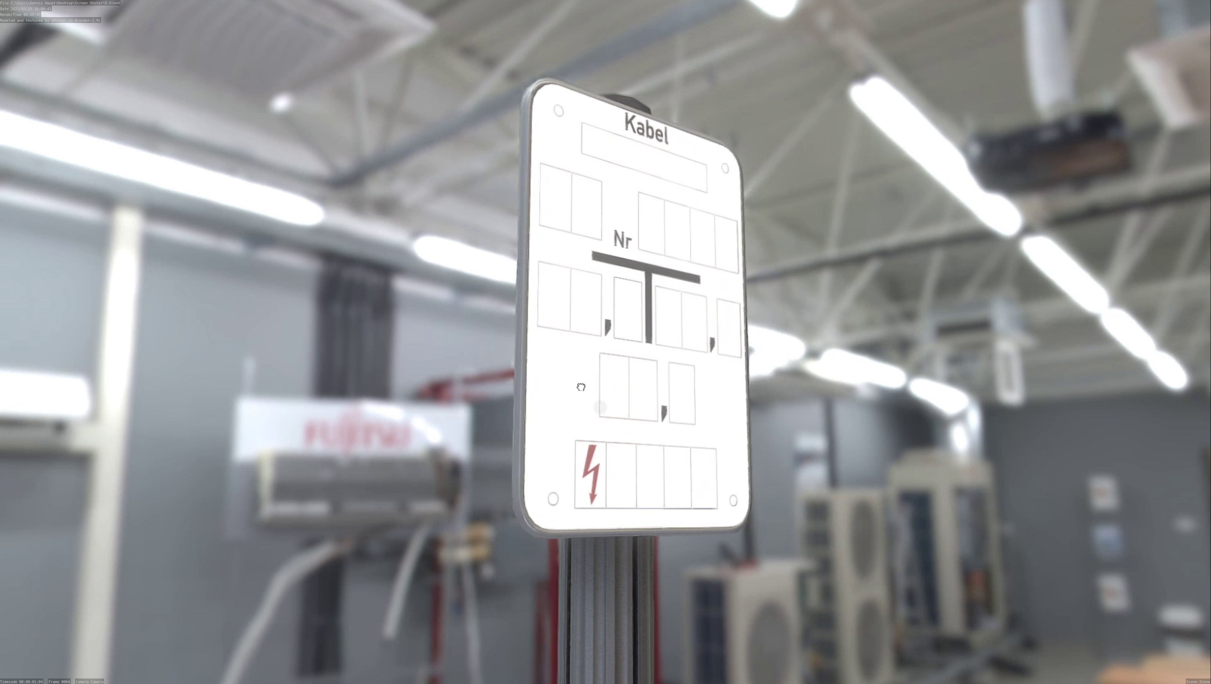 Hinweisschild Kabel mit Pfosten und Rahmen Low-poly 3D model_112