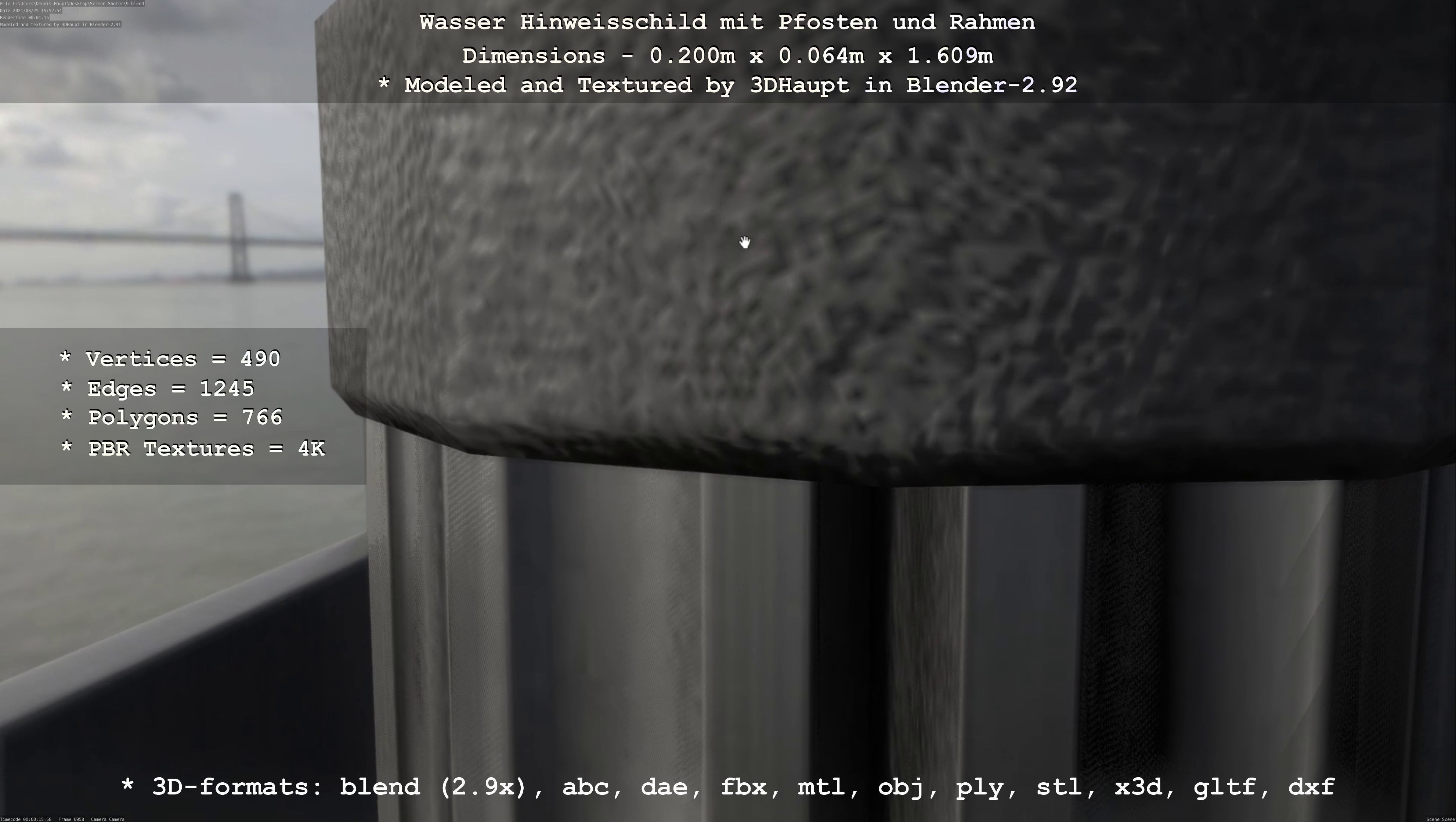 Hinweisschild Wasser mit Pfosten und Rahmen Low-poly 3D model_58