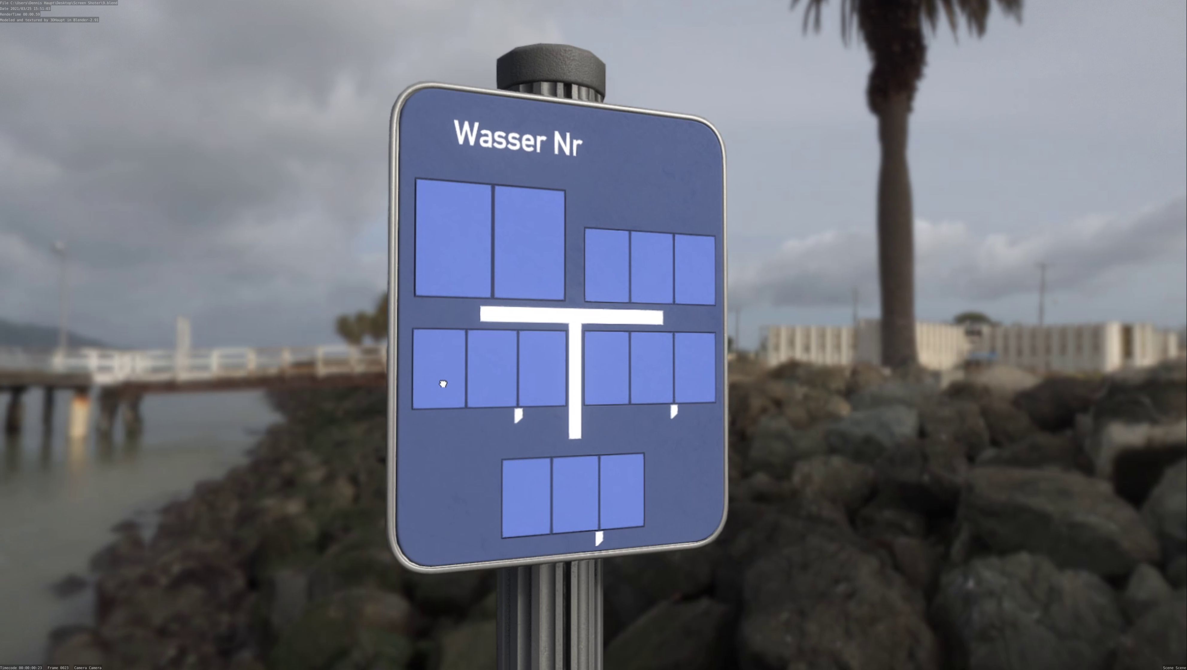 Hinweisschild Wasser mit Pfosten und Rahmen Low-poly 3D model_60