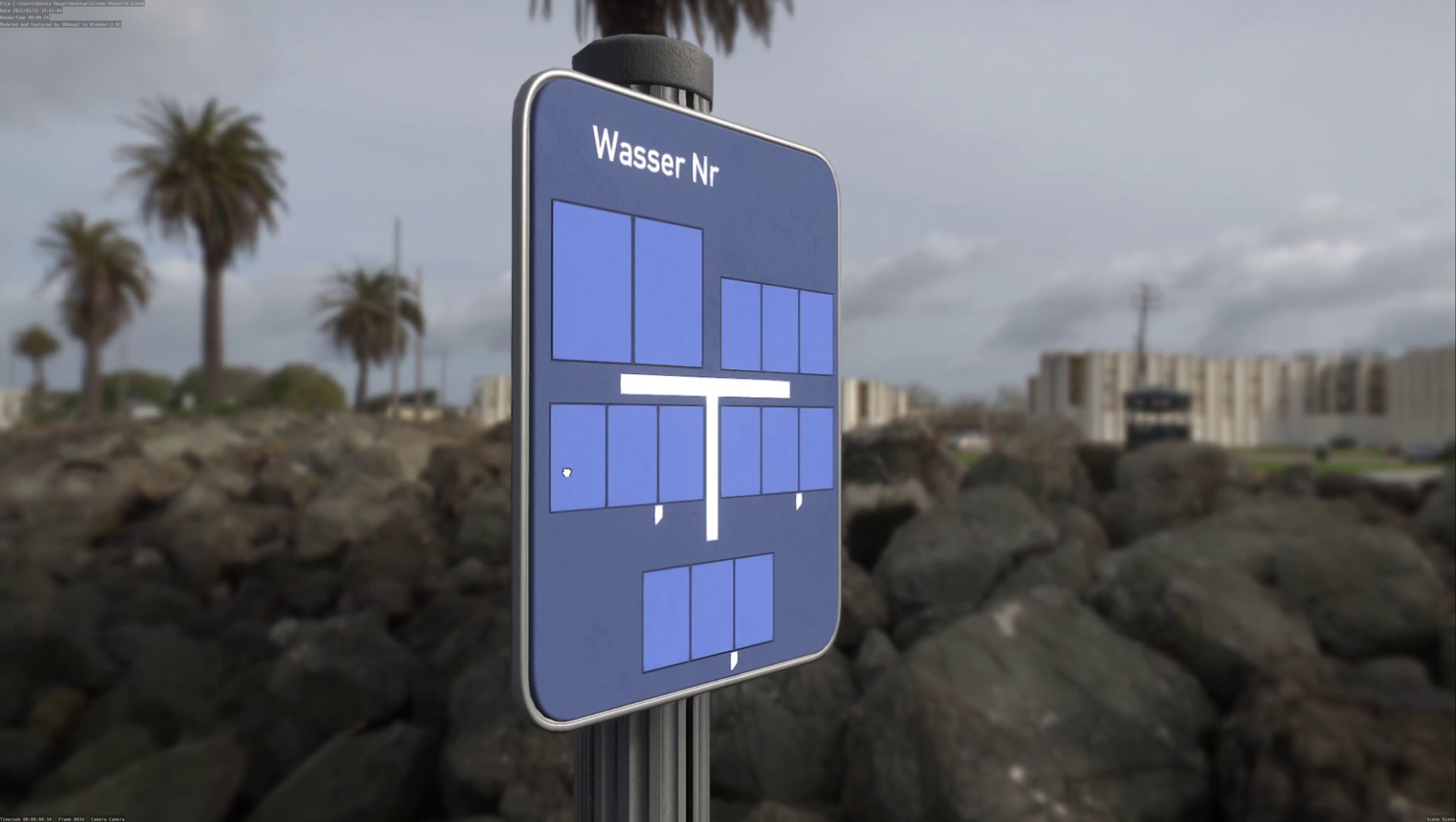 Hinweisschild Wasser mit Pfosten und Rahmen Low-poly 3D model_25