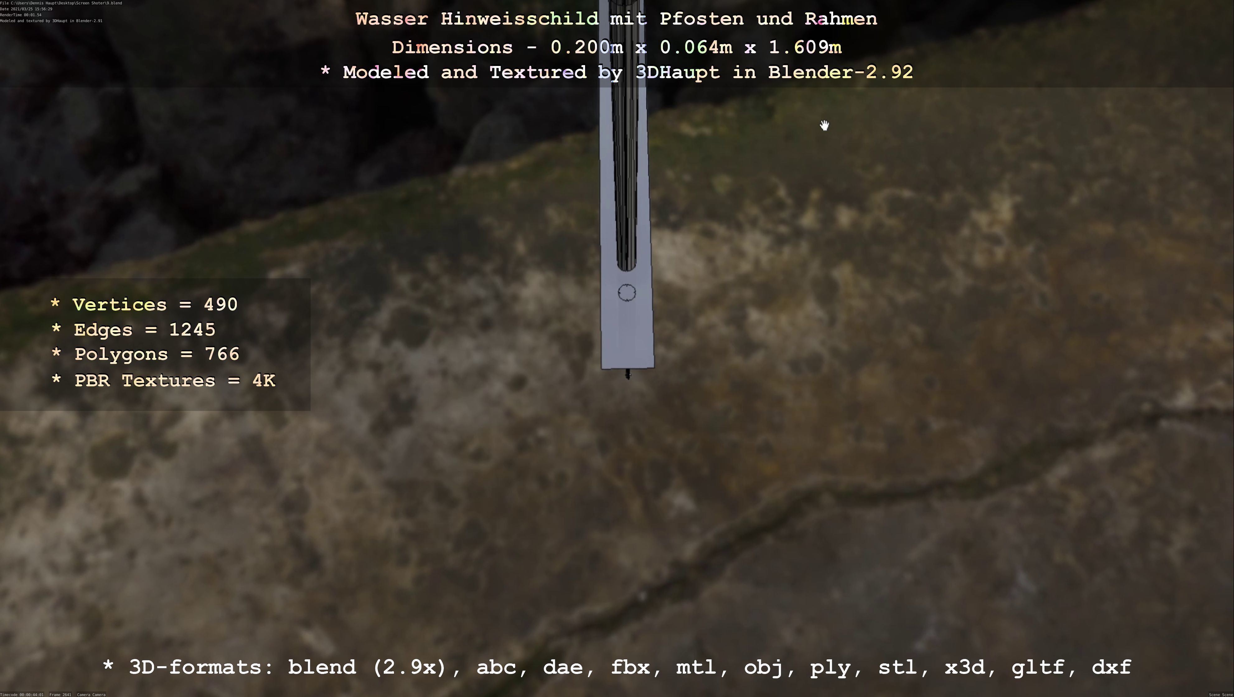 Hinweisschild Wasser mit Pfosten und Rahmen Low-poly 3D model_122