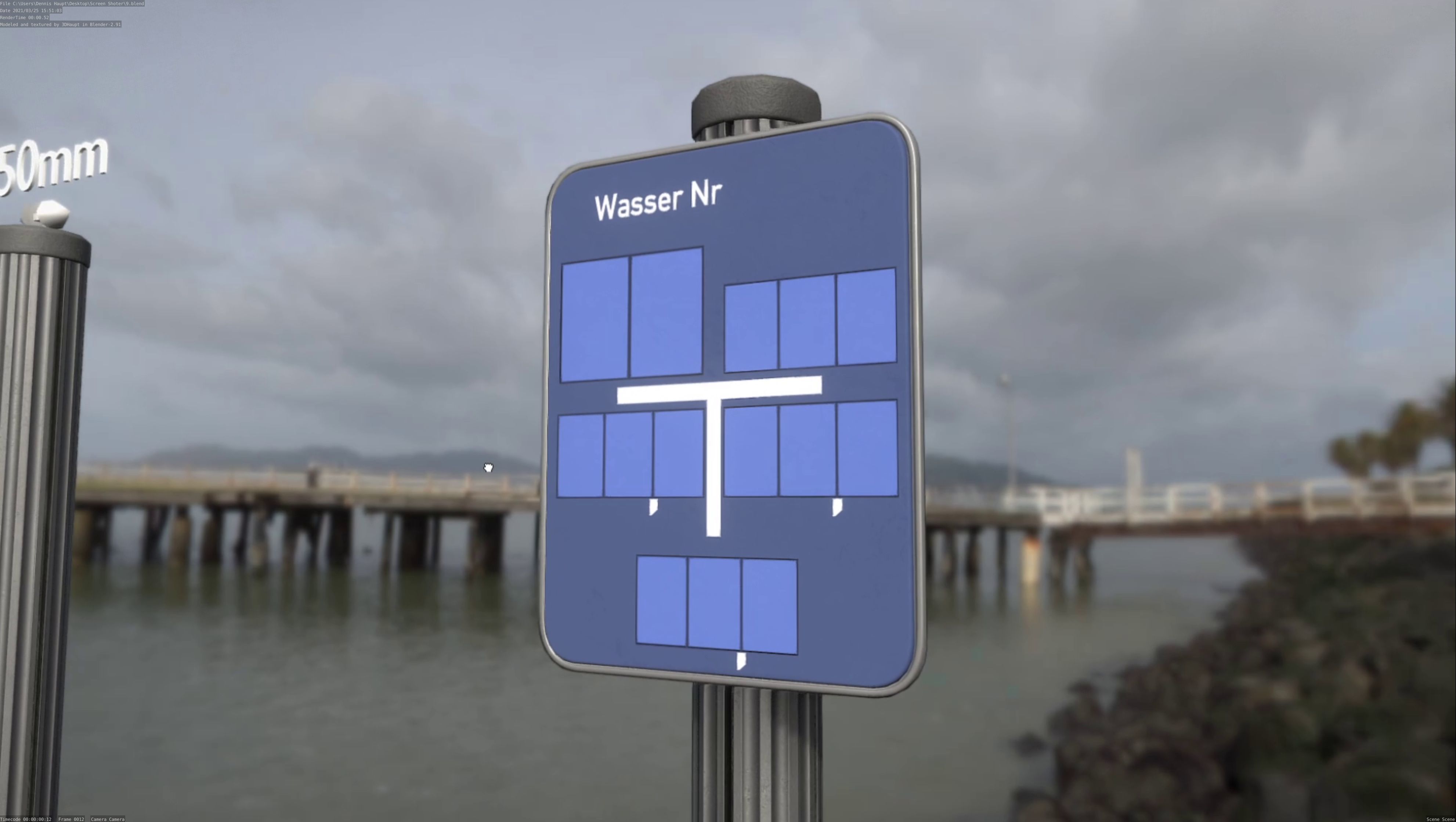 Hinweisschild Wasser mit Pfosten und Rahmen Low-poly 3D model_23