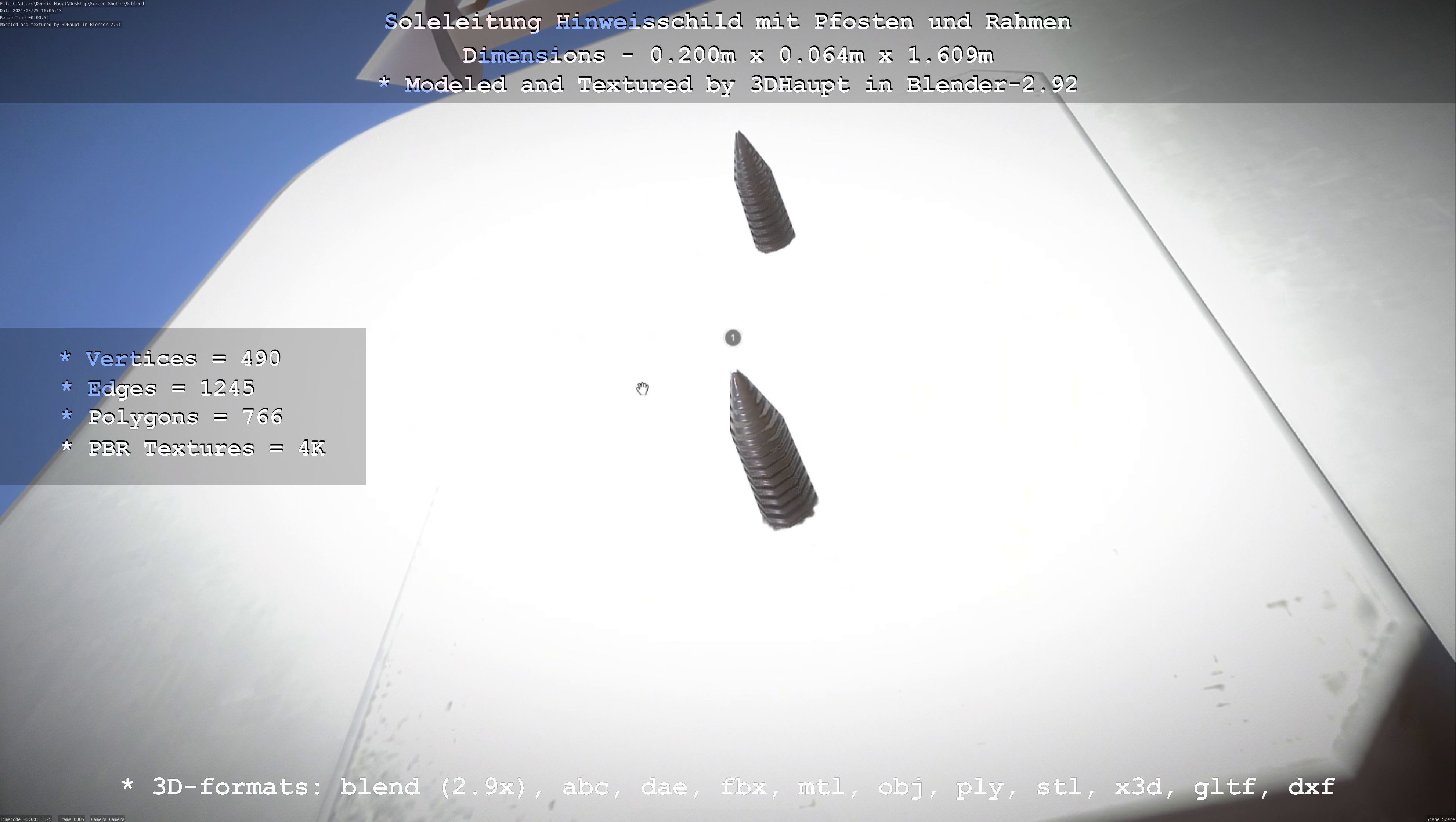 Hinweisschild Soleleitung mit Pfosten und Rahmen Low-poly 3D model_111