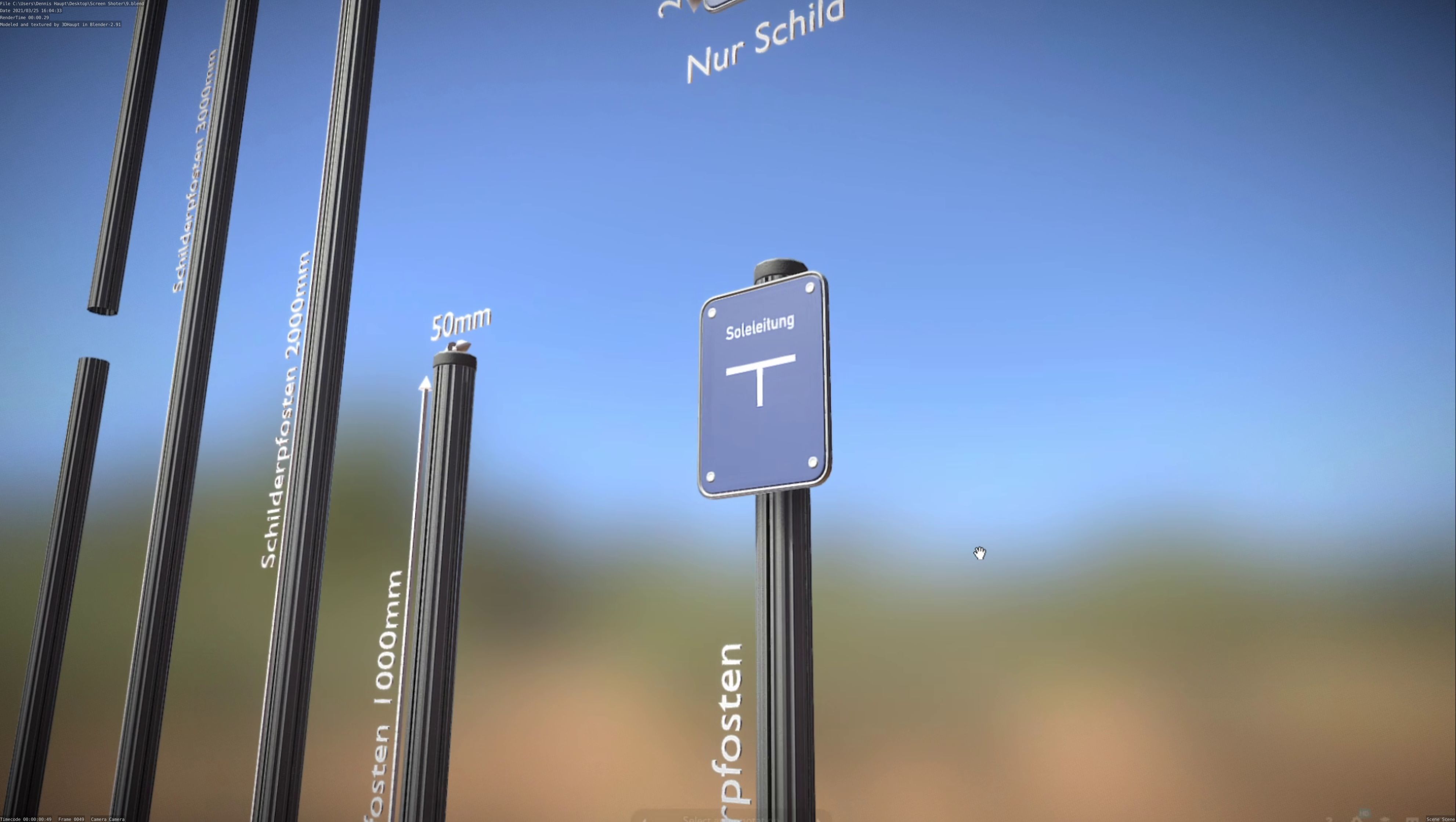 Hinweisschild Soleleitung mit Pfosten und Rahmen Low-poly 3D model_78