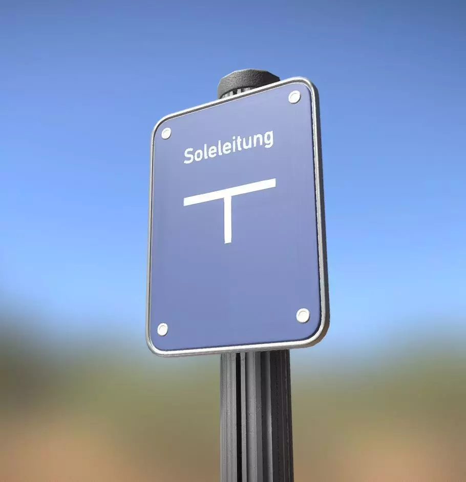 Hinweisschild Soleleitung mit Pfosten und Rahmen Low-poly 3D model_0