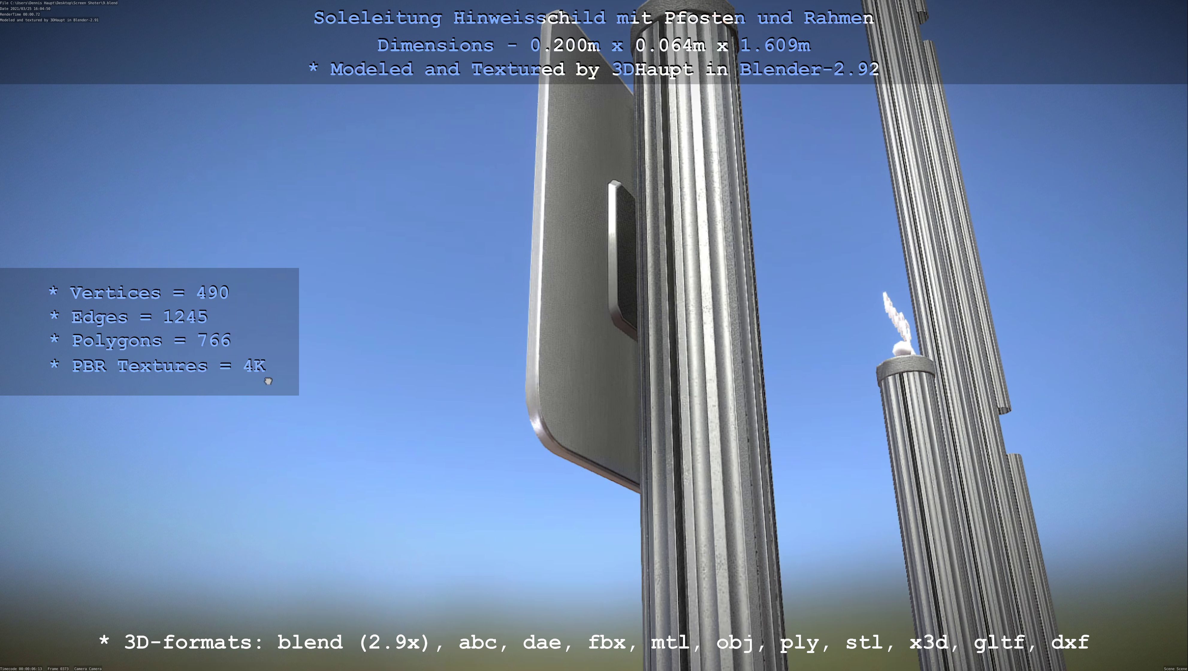 Hinweisschild Soleleitung mit Pfosten und Rahmen Low-poly 3D model_91