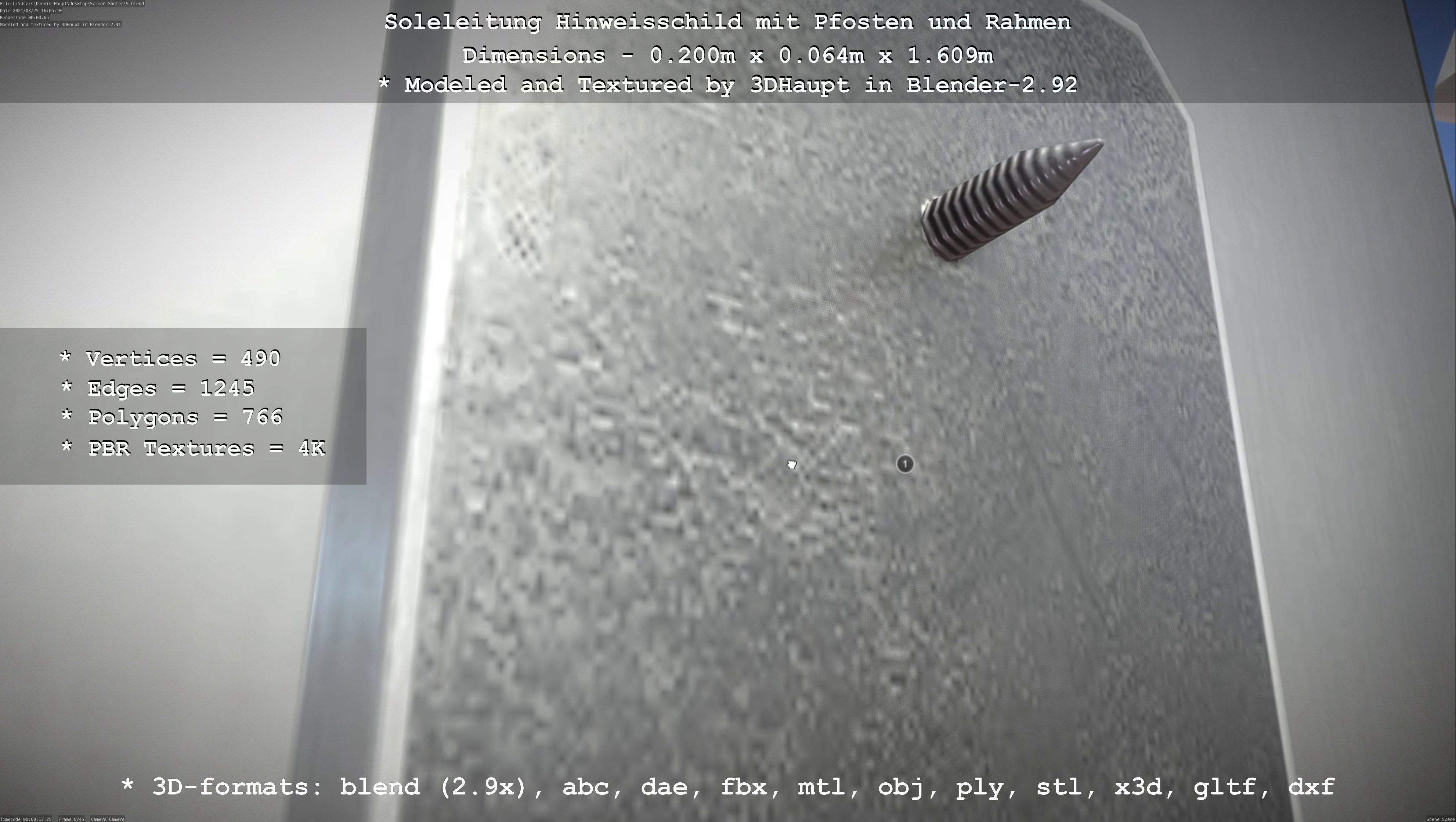 Hinweisschild Soleleitung mit Pfosten und Rahmen Low-poly 3D model_107