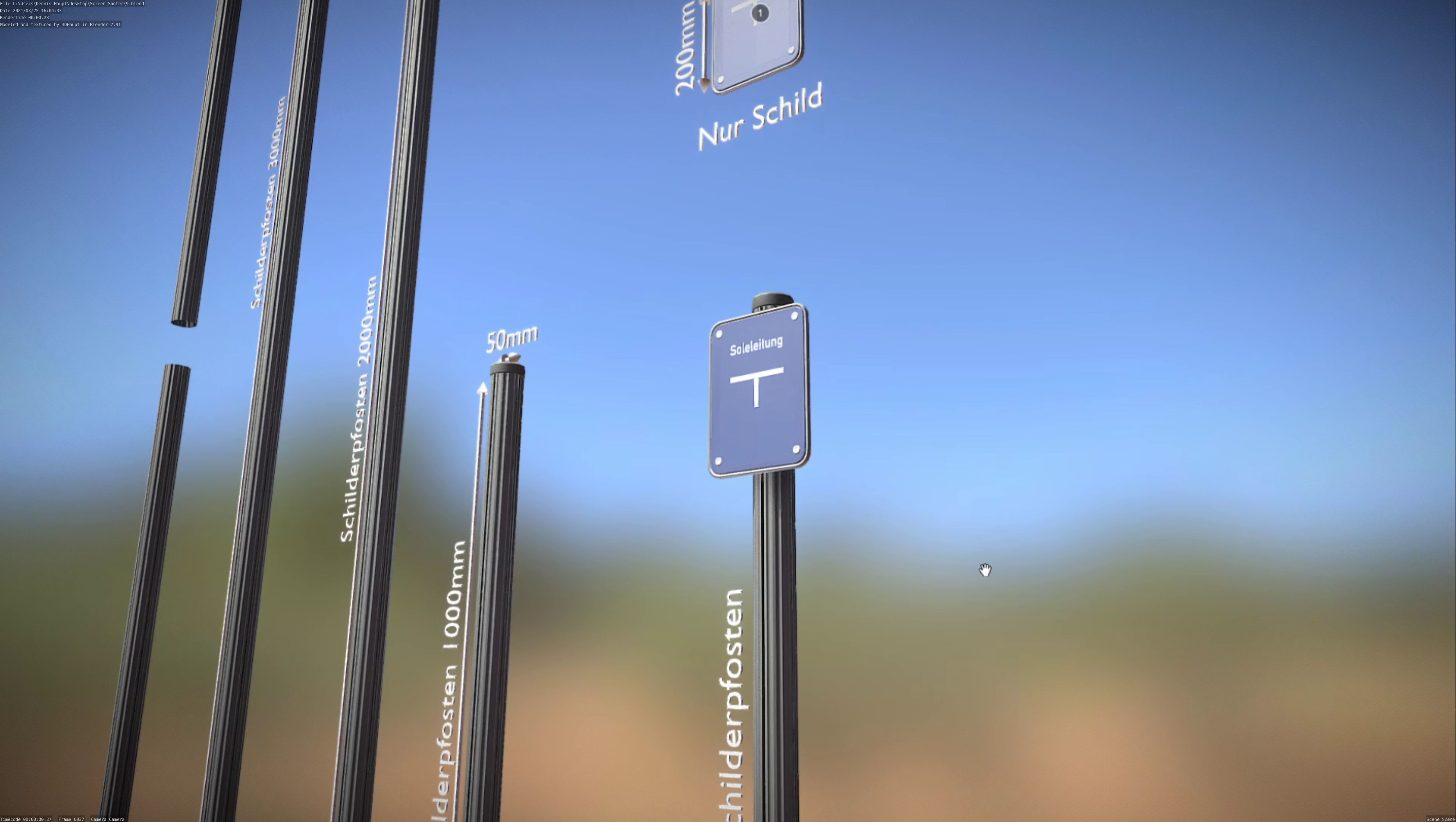 Hinweisschild Soleleitung mit Pfosten und Rahmen Low-poly 3D model_77