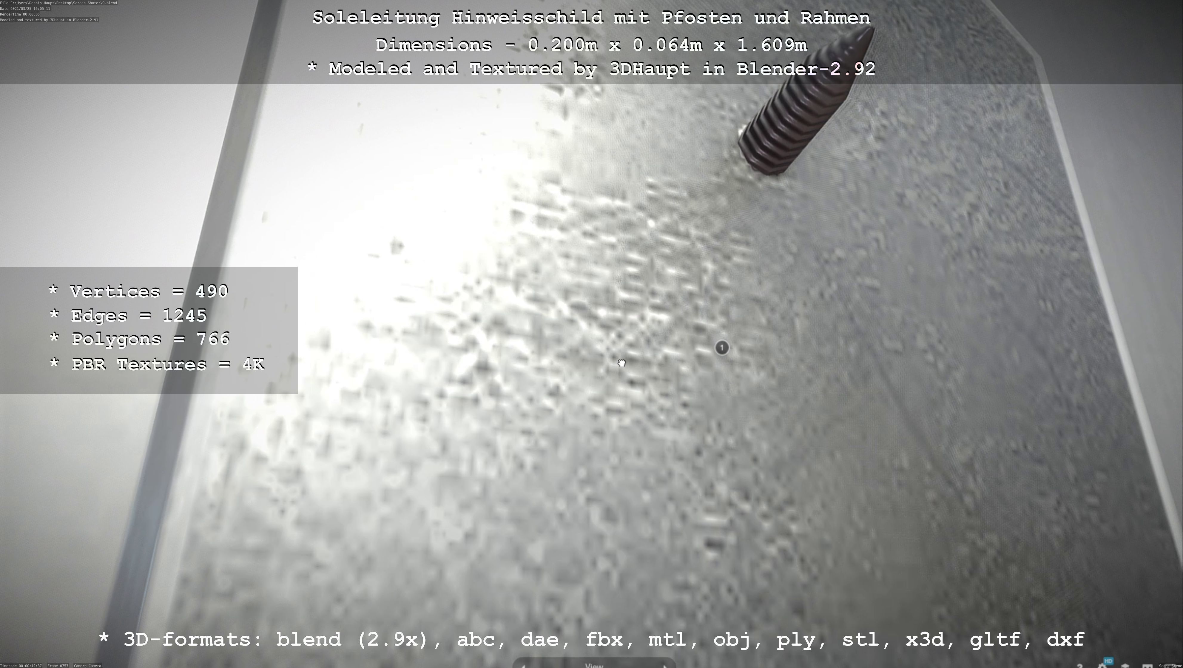 Hinweisschild Soleleitung mit Pfosten und Rahmen Low-poly 3D model_108