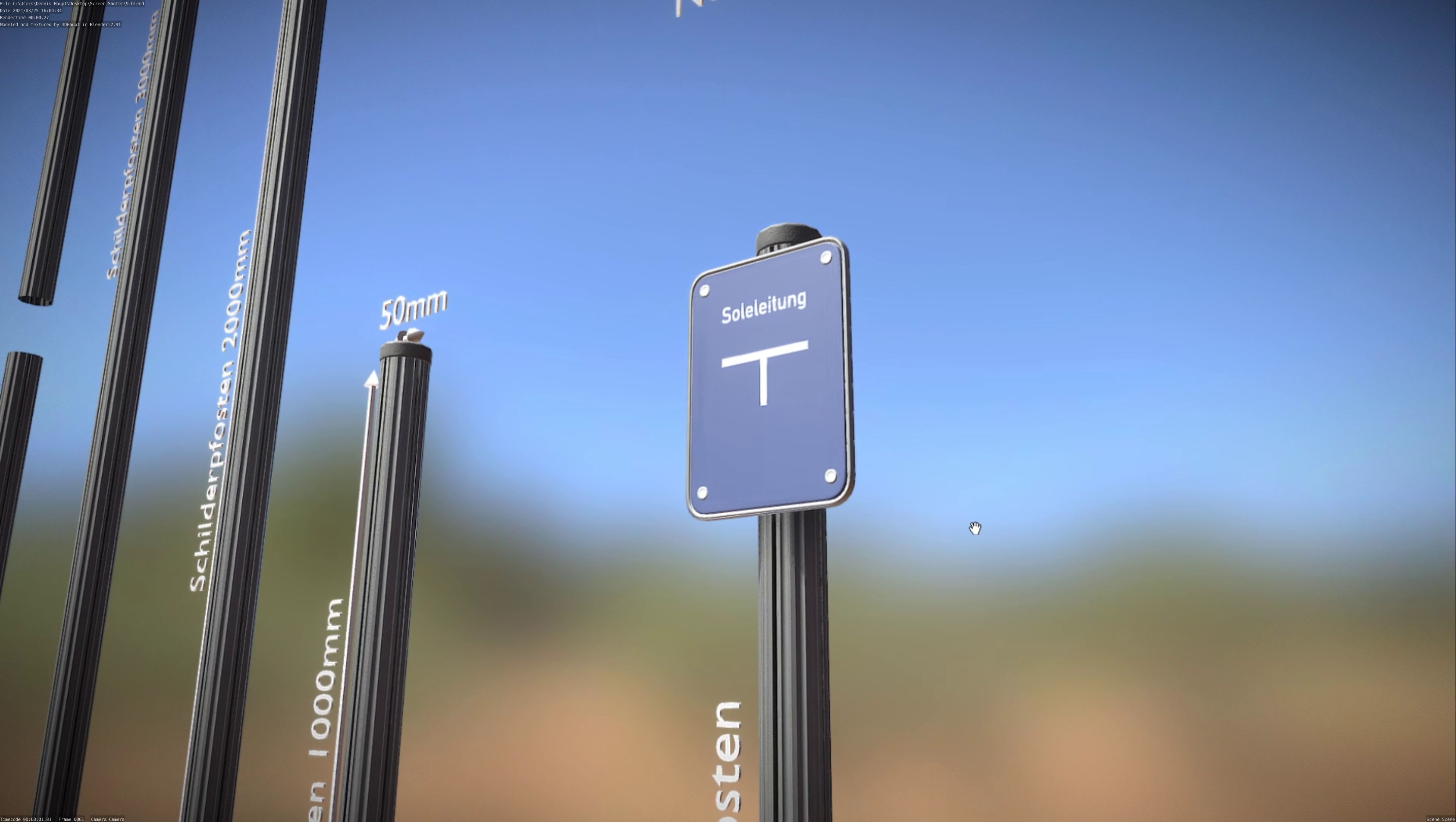 Hinweisschild Soleleitung mit Pfosten und Rahmen Low-poly 3D model_23