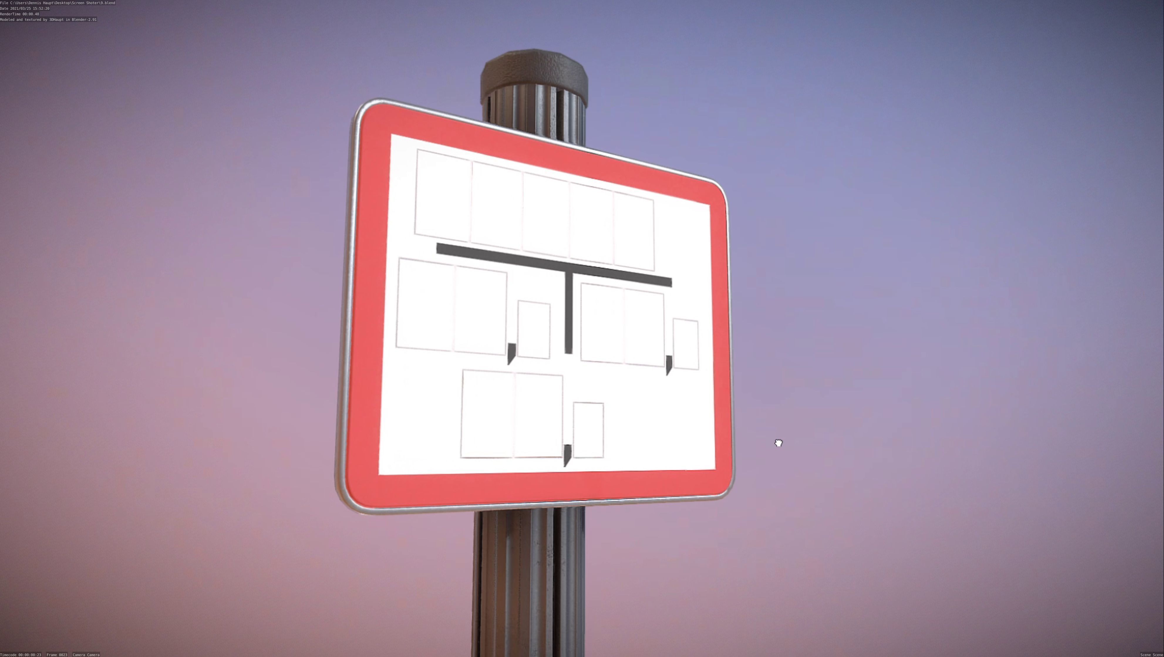 Hinweisschild Hydrant Rot mit Pfosten und Rahmen Low-poly 3D model_93