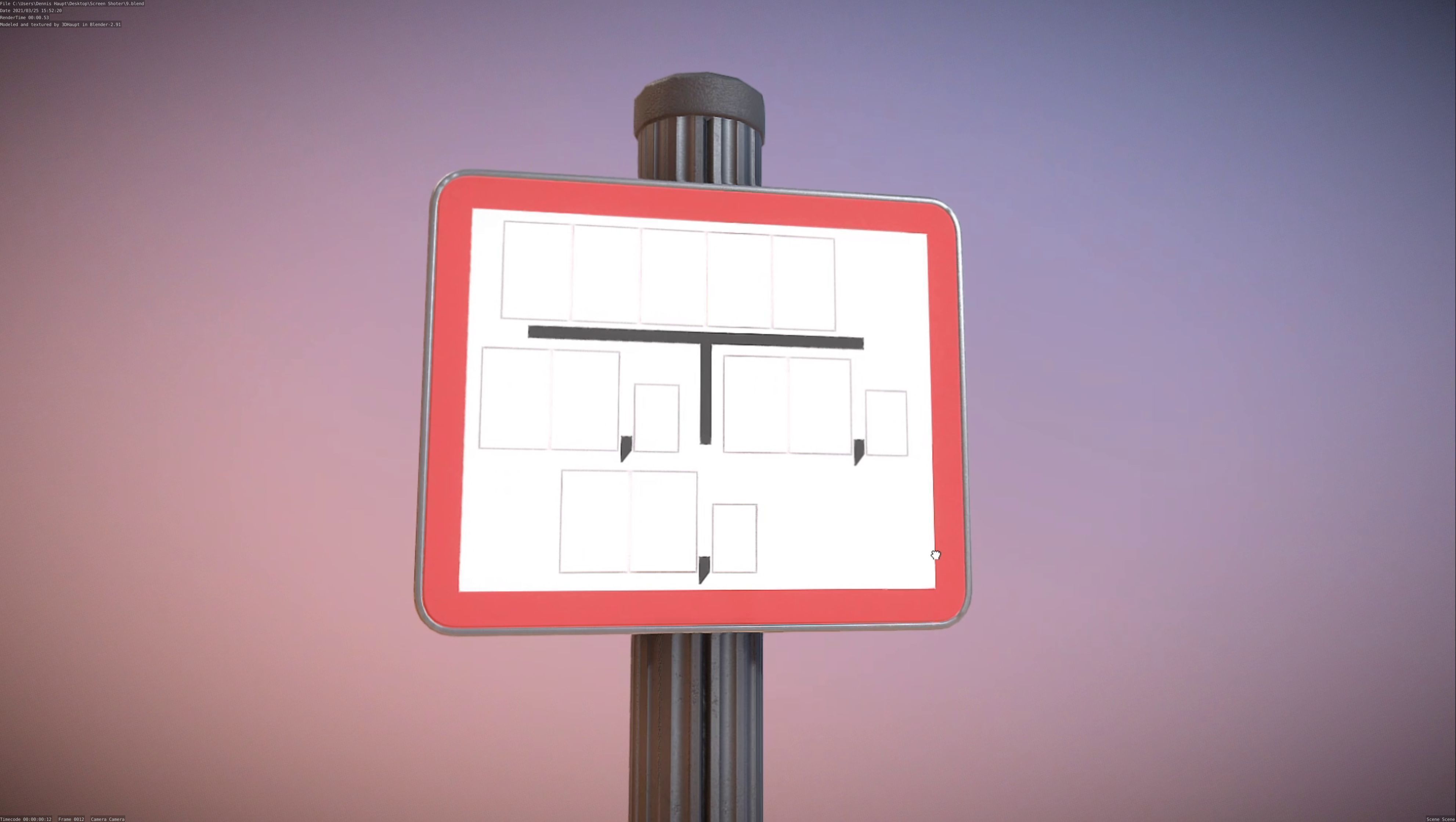 Hinweisschild Hydrant Rot mit Pfosten und Rahmen Low-poly 3D model_86
