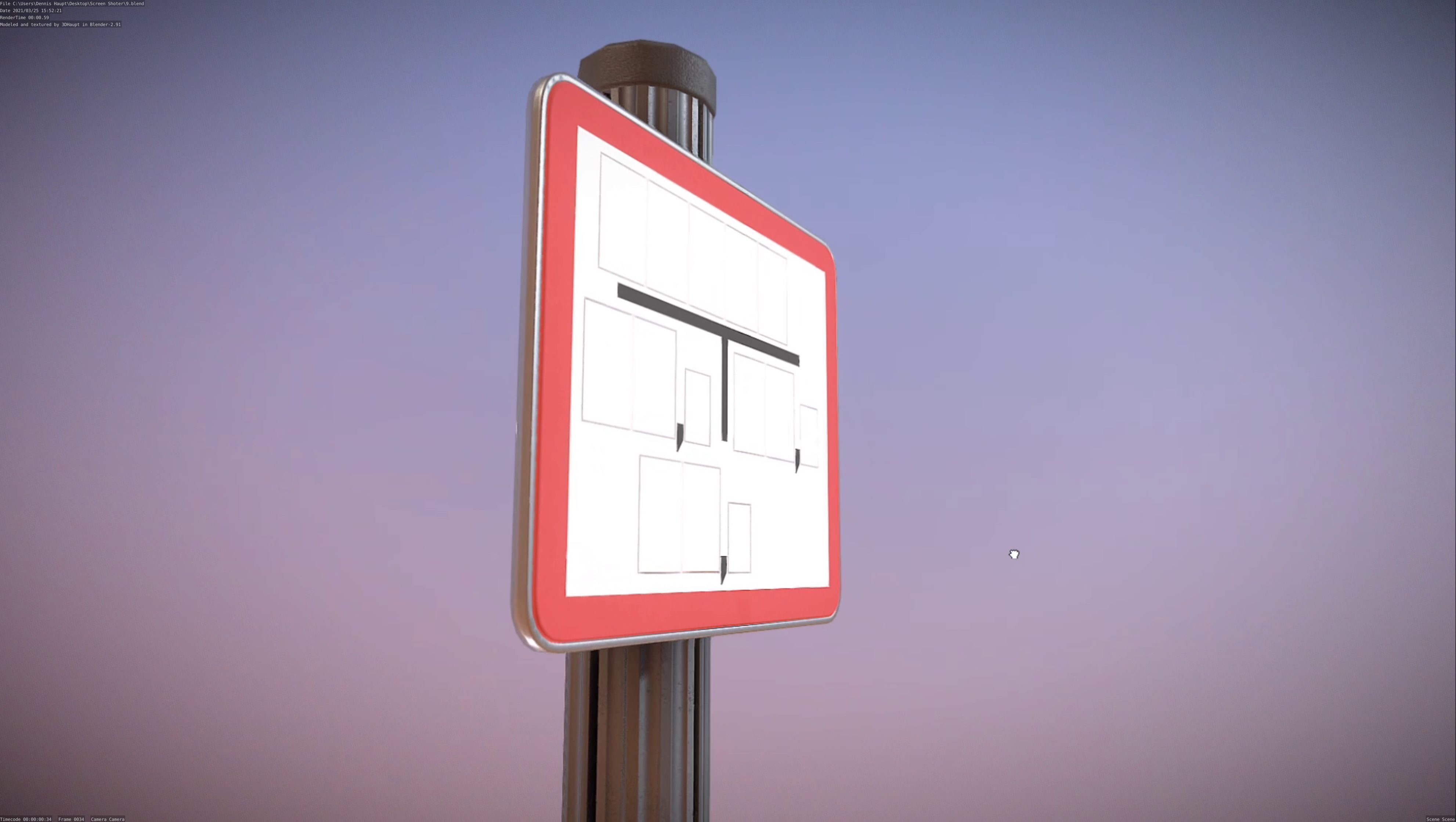 Hinweisschild Hydrant Rot mit Pfosten und Rahmen Low-poly 3D model_20