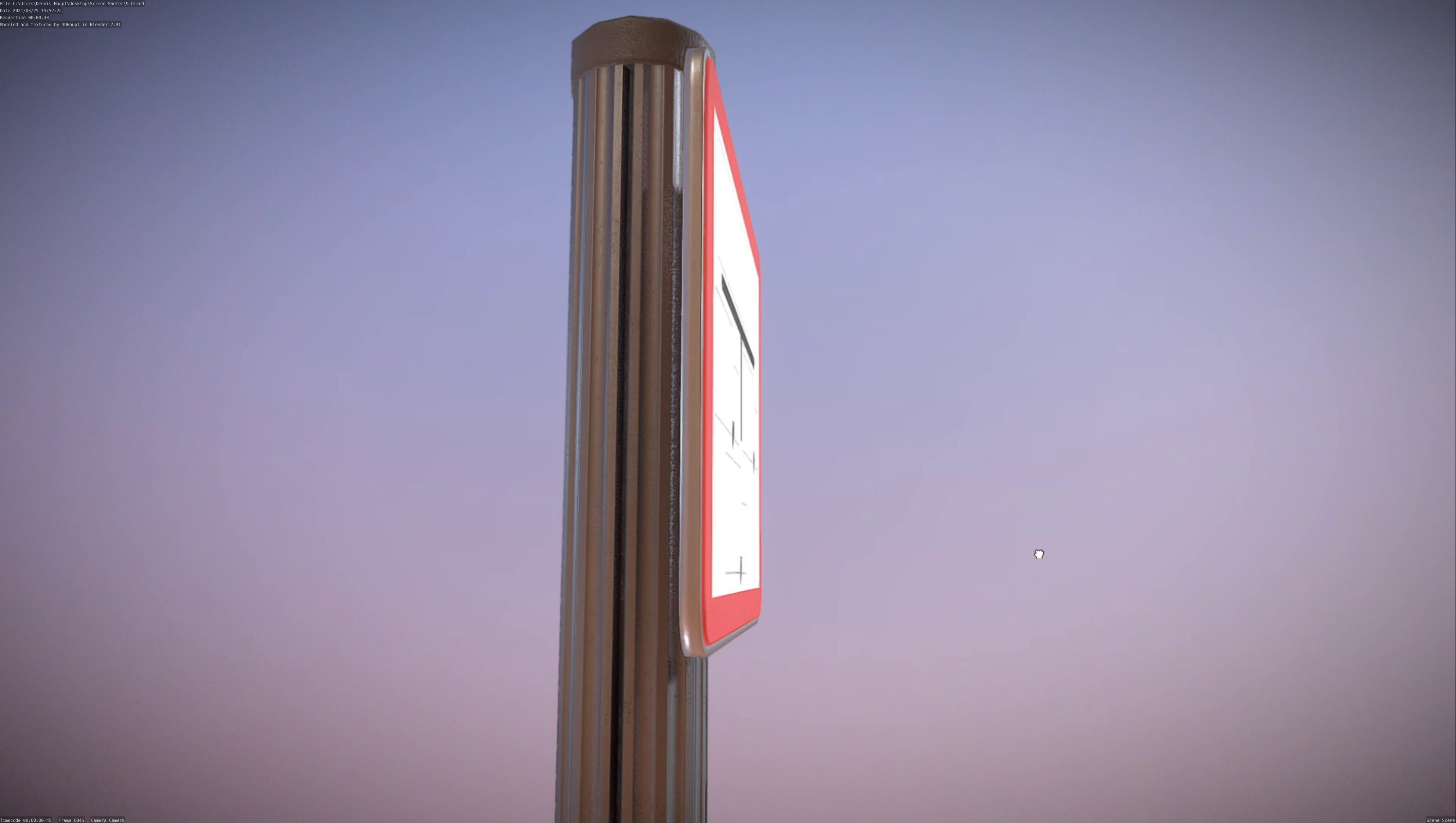 Hinweisschild Hydrant Rot mit Pfosten und Rahmen Low-poly 3D model_21