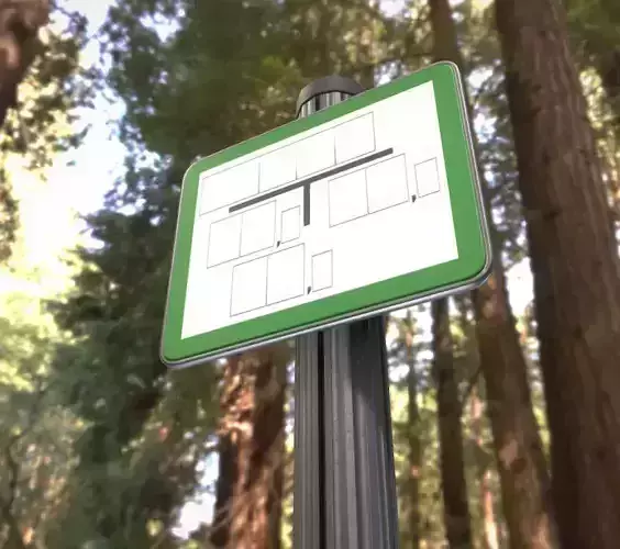 Hinweisschild Hydrant Gruen mit Pfosten und Rahmen Low-poly 3D model