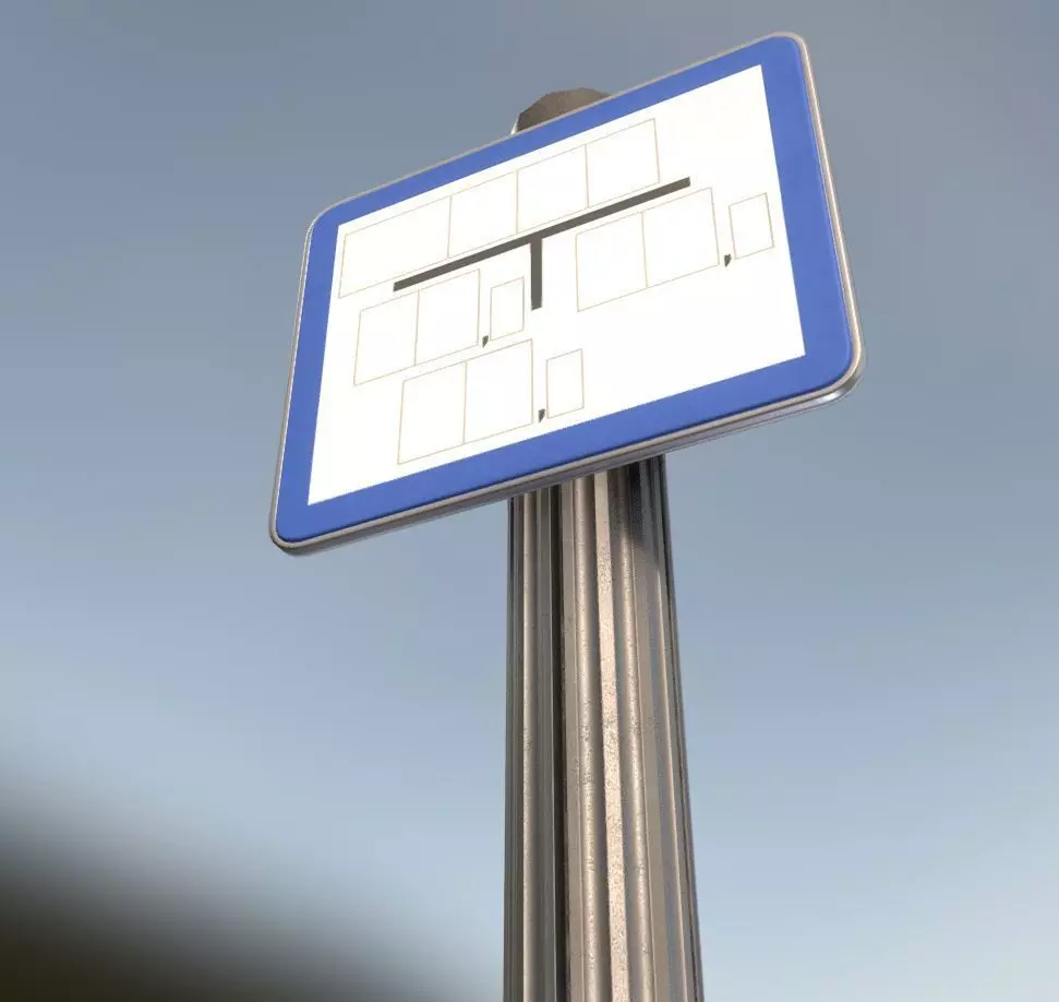 Hinweisschild Hydrant blau mit Pfosten und Rahmen Low-poly 3D model_0