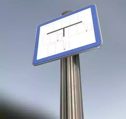 Hinweisschild Hydrant blau mit Pfosten und Rahmen Low-poly 3D model