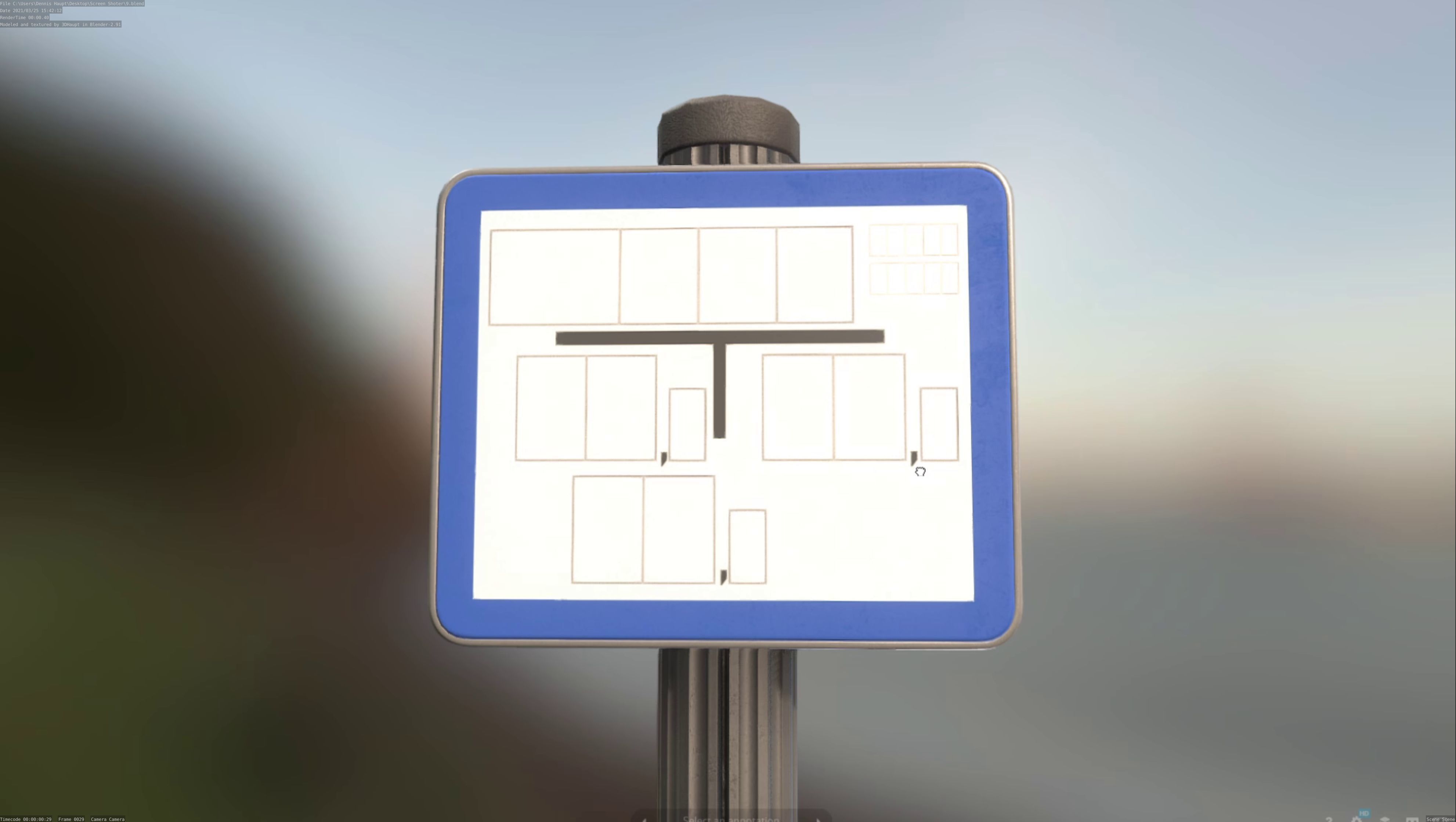 Hinweisschild Hydrant blau mit Pfosten und Rahmen Low-poly 3D model_107