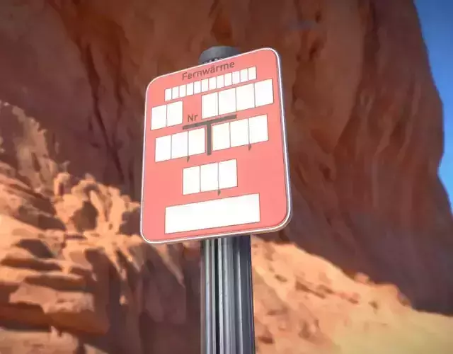 Hinweisschild Fernwaeme mit Pfosten und Rahmen Low-poly 3D model