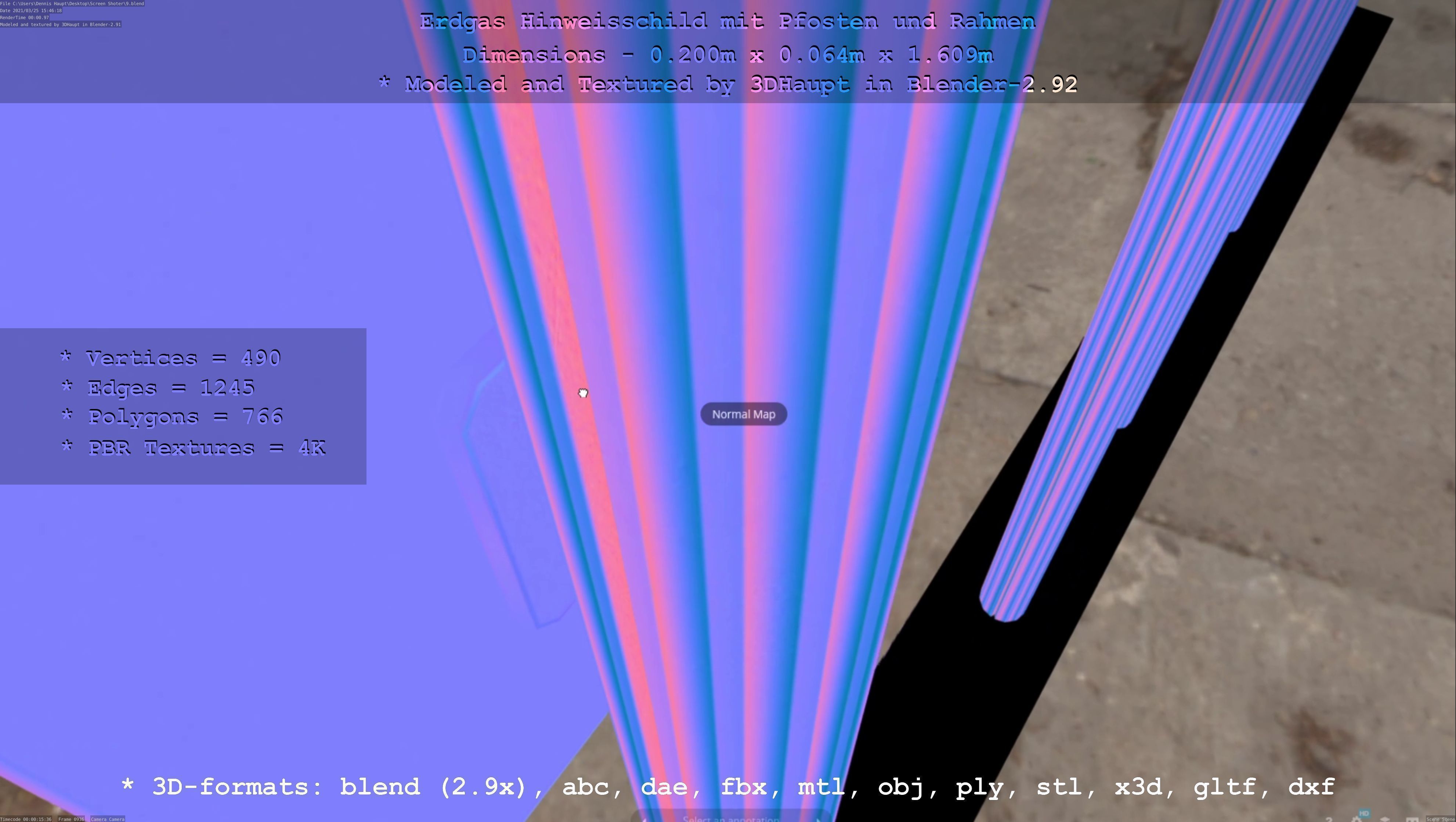 Hinweisschild Erdgas mit Pfosten und Rahmen Low-poly 3D model_29