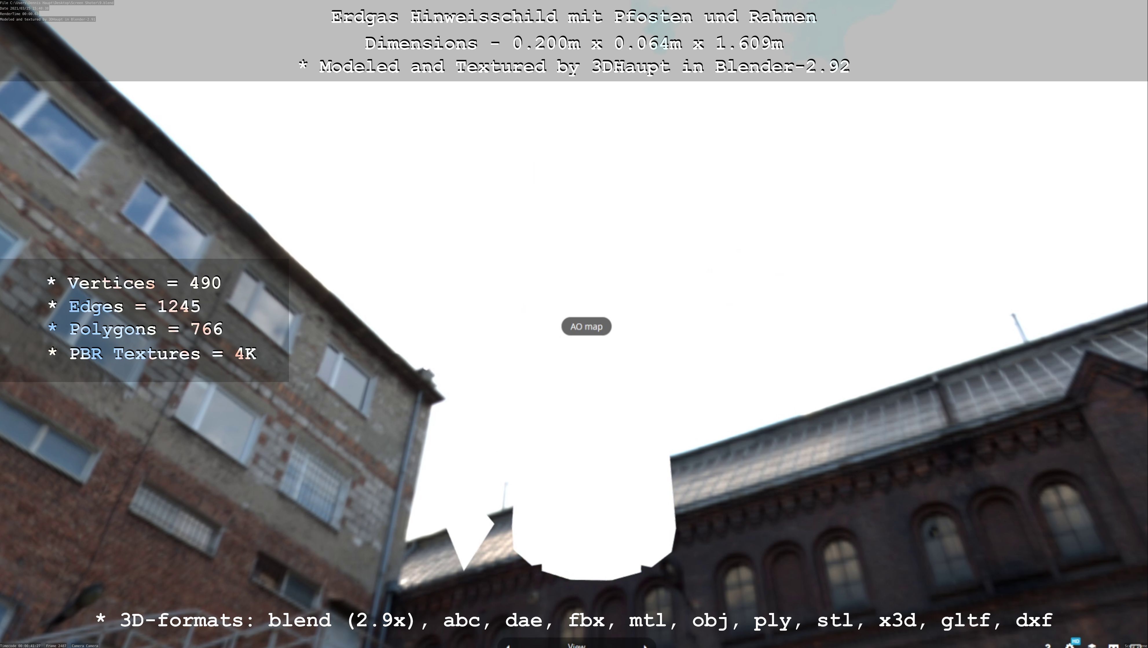 Hinweisschild Erdgas mit Pfosten und Rahmen Low-poly 3D model_99