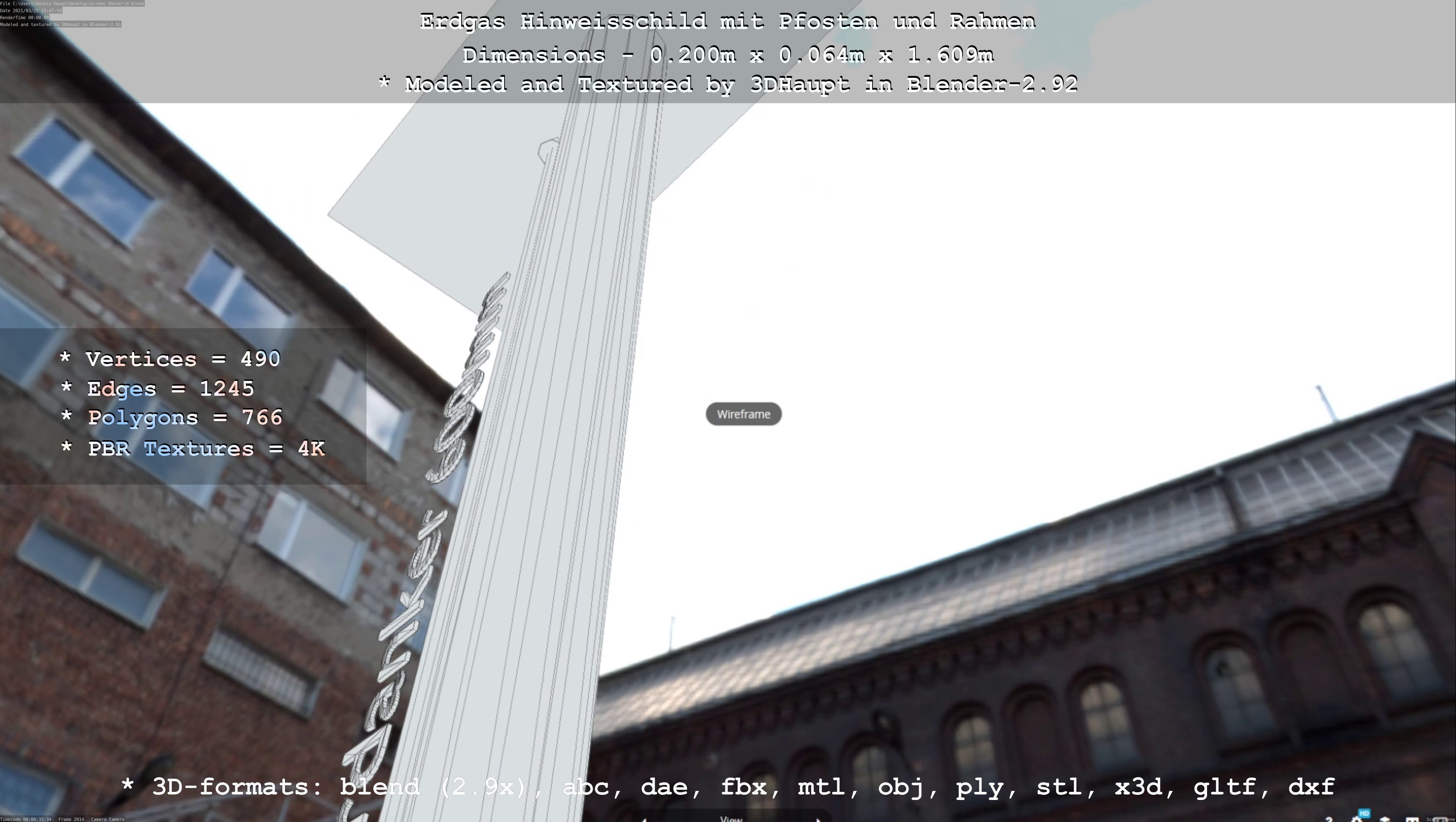 Hinweisschild Erdgas mit Pfosten und Rahmen Low-poly 3D model_49