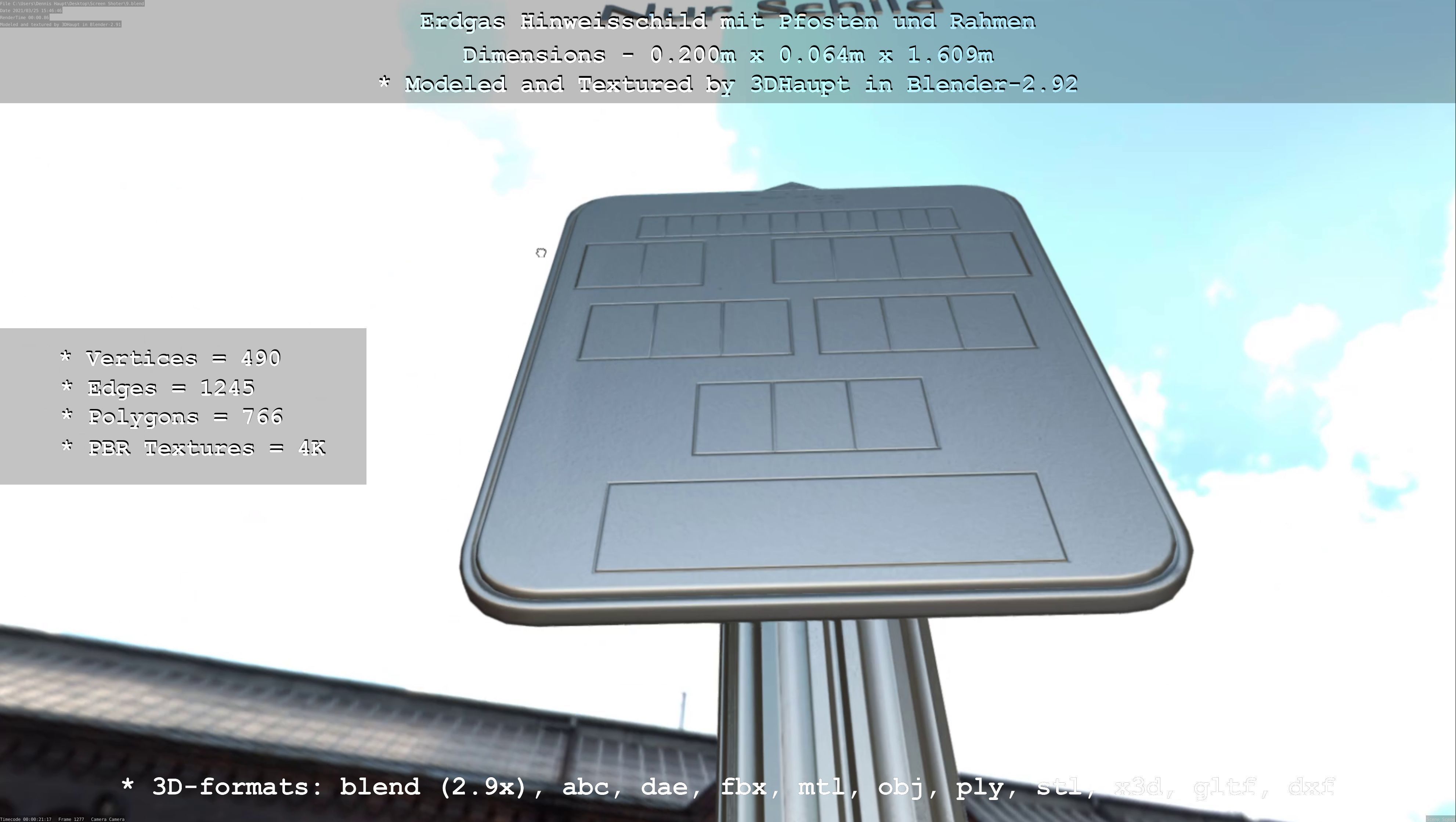 Hinweisschild Erdgas mit Pfosten und Rahmen Low-poly 3D model_100