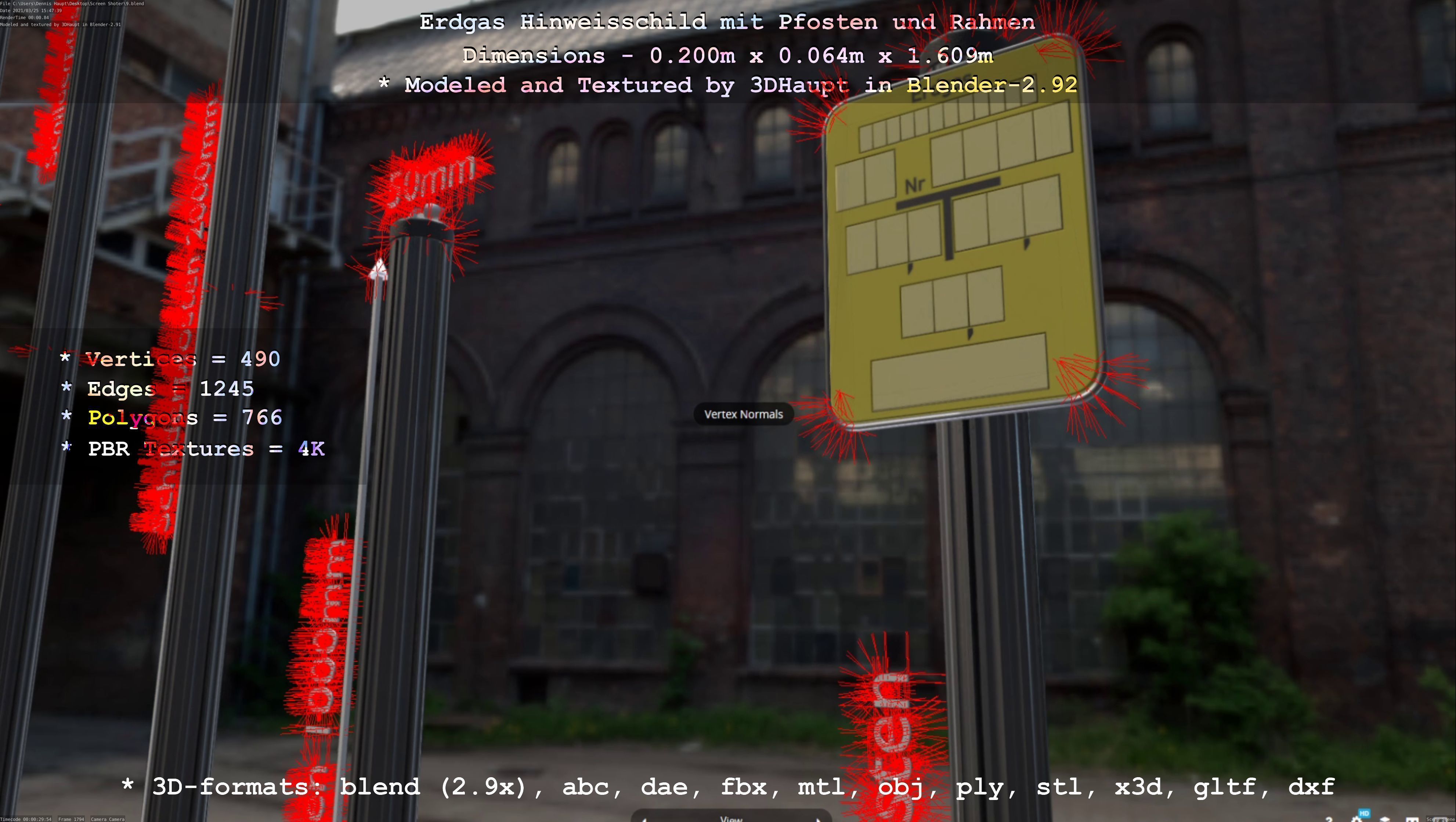 Hinweisschild Erdgas mit Pfosten und Rahmen Low-poly 3D model_37