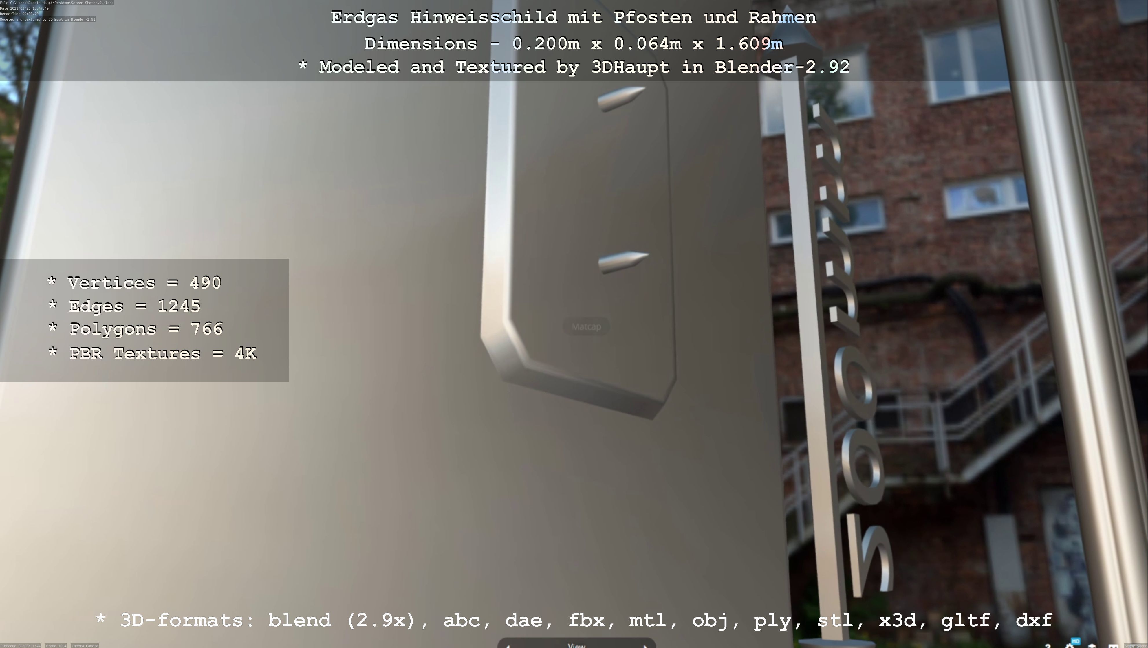 Hinweisschild Erdgas mit Pfosten und Rahmen Low-poly 3D model_41