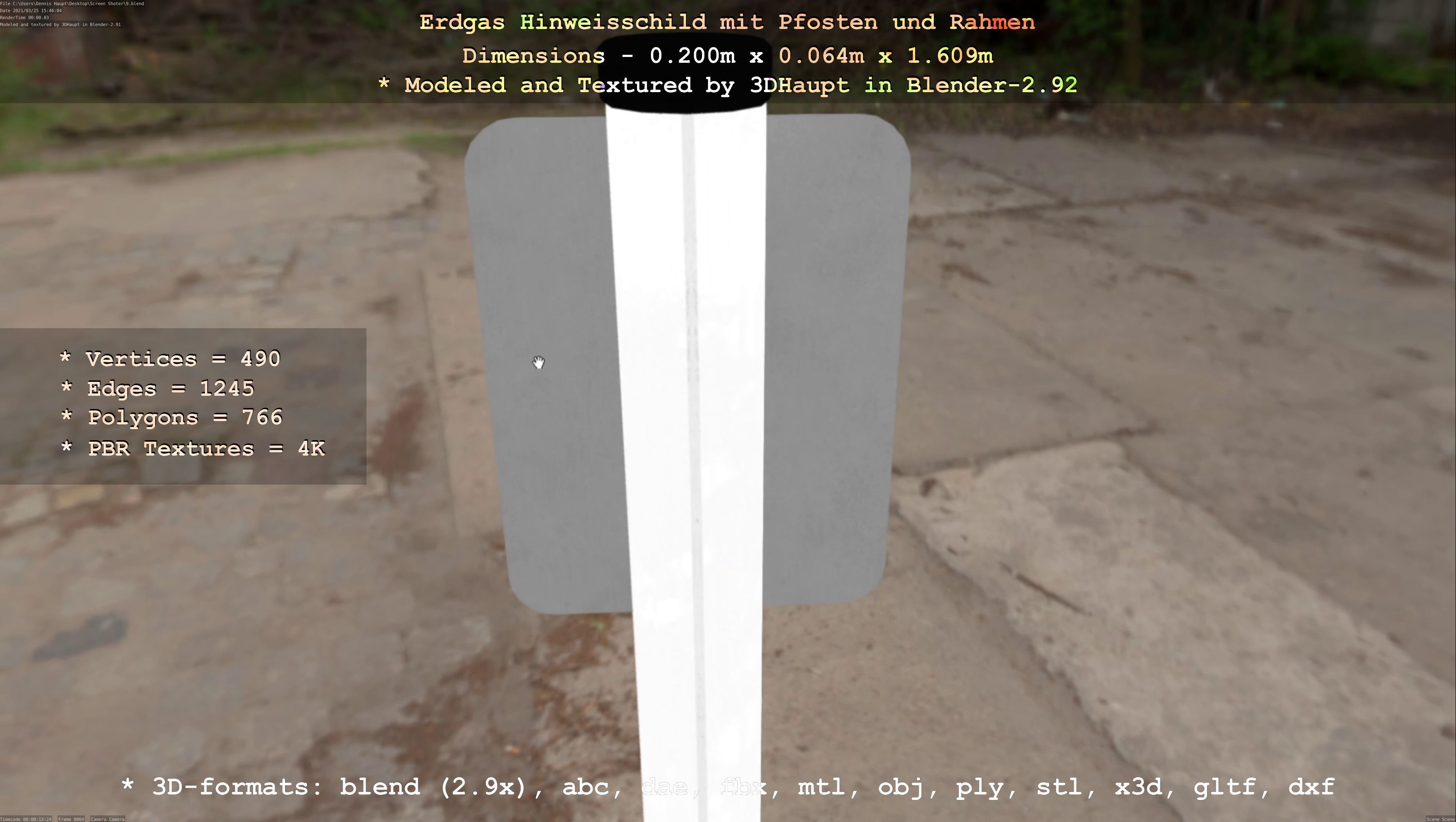 Hinweisschild Erdgas mit Pfosten und Rahmen Low-poly 3D model_55