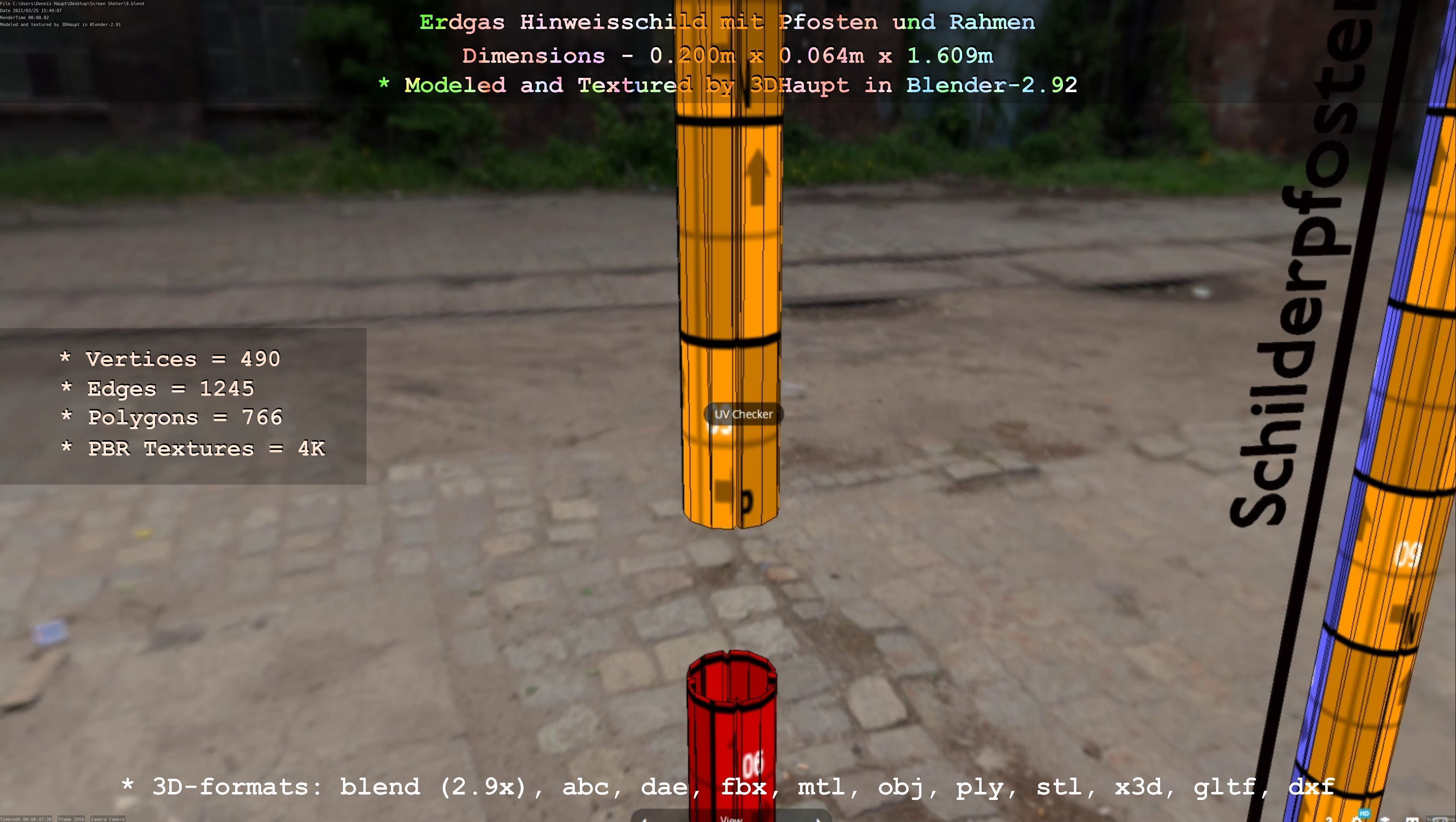 Hinweisschild Erdgas mit Pfosten und Rahmen Low-poly 3D model_90