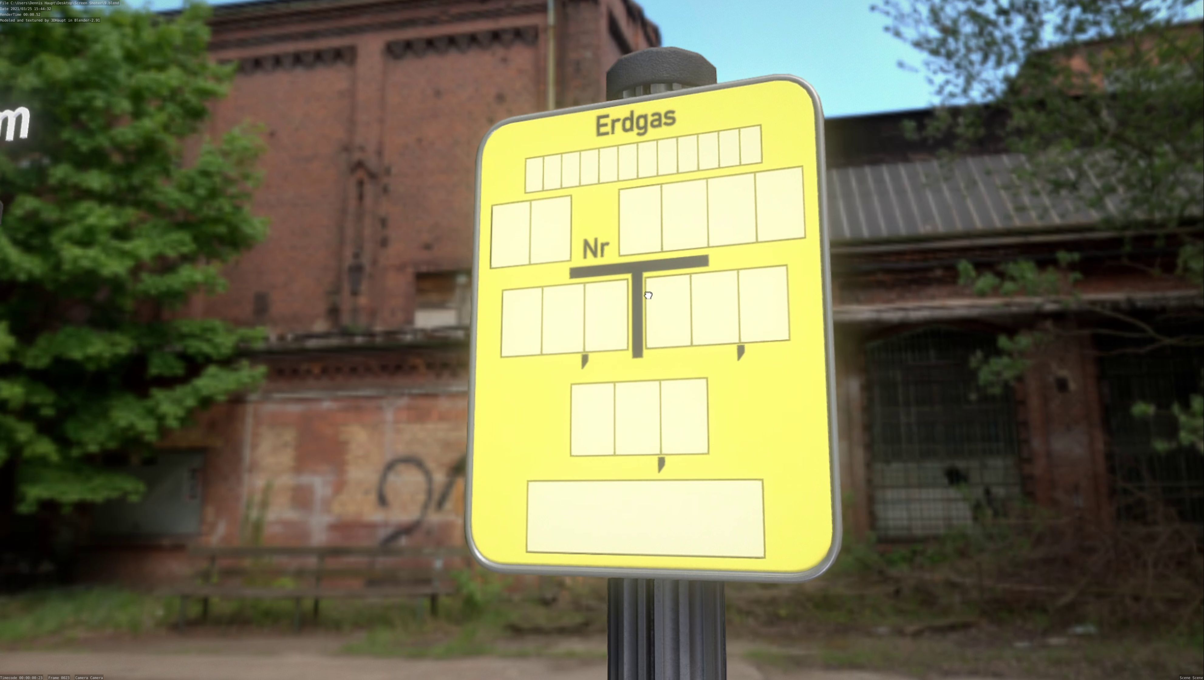 Hinweisschild Erdgas mit Pfosten und Rahmen Low-poly 3D model_11