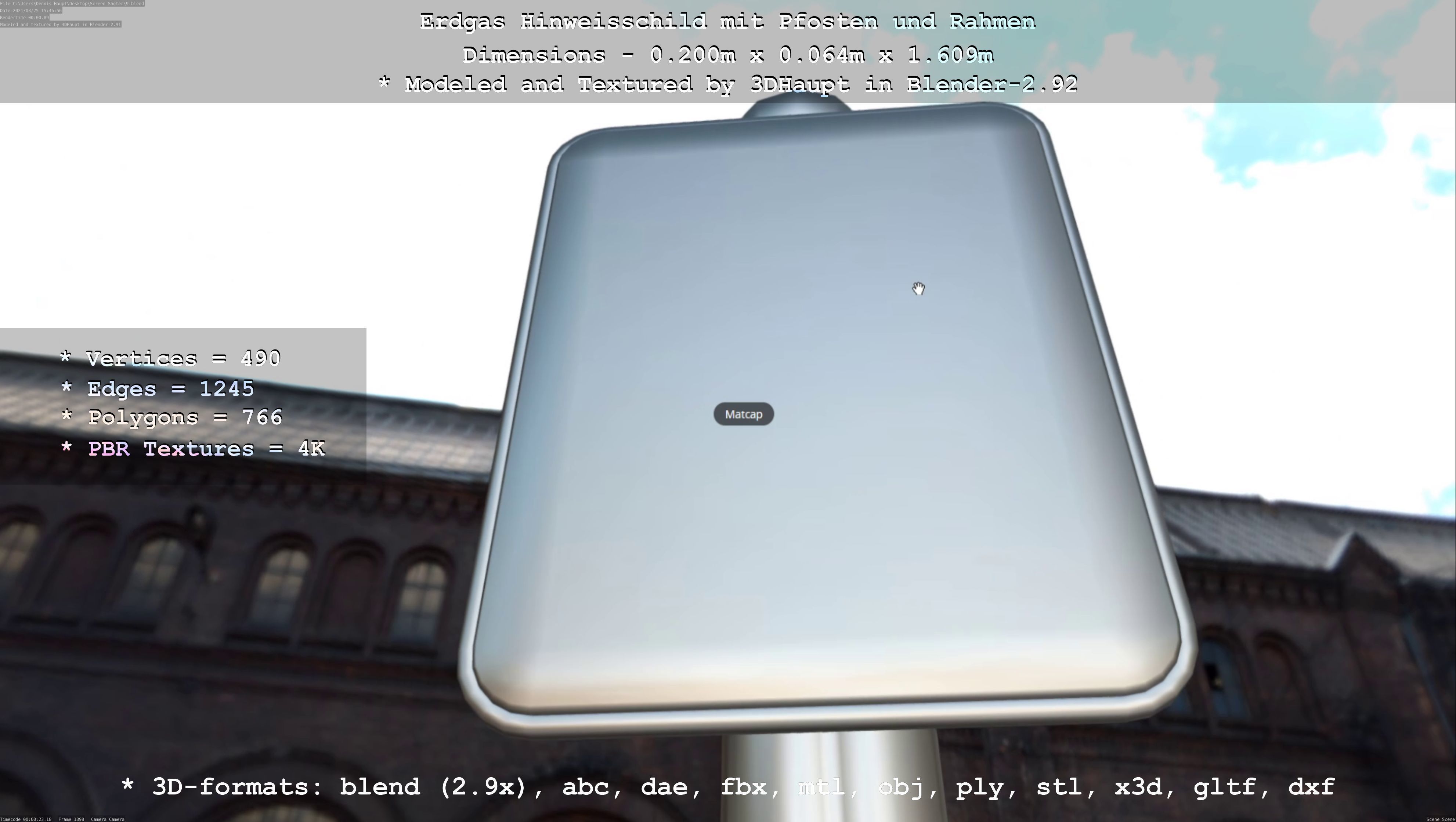 Hinweisschild Erdgas mit Pfosten und Rahmen Low-poly 3D model_68